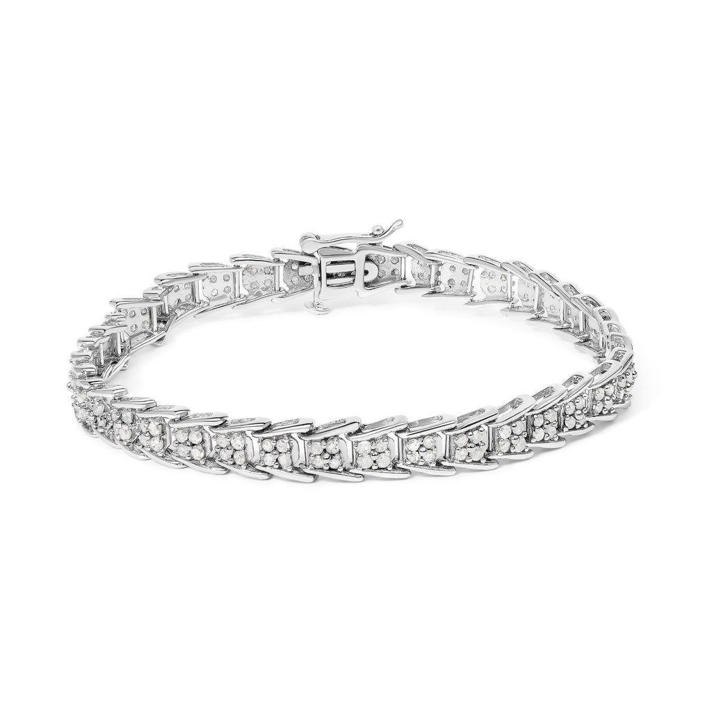 Pulsera de tenis de plata de ley 925 con eslabones de chevron de 2,0 quilates y diamantes en forma de abanico (color IJ, claridad I3) - 18,8 cm - Friggin Jewelry