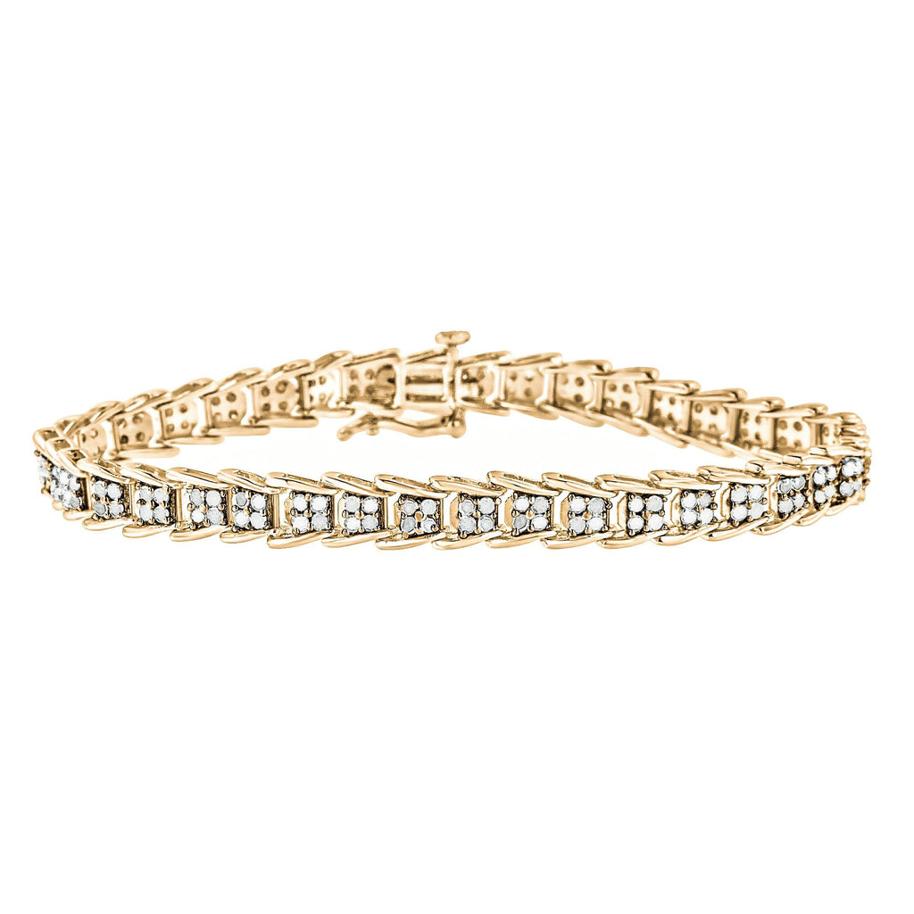 Pulsera de tenis de plata de ley 925 con eslabones de chevron de 2,0 quilates y diamantes en forma de abanico (color IJ, claridad I3) - 18,8 cm - Friggin Jewelry