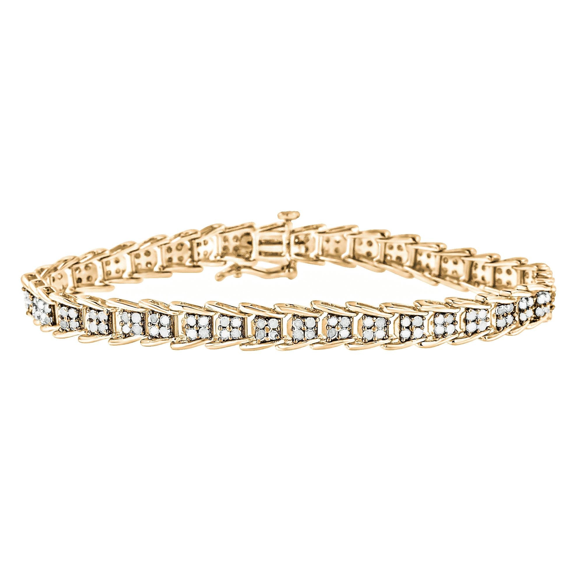 Pulsera de tenis de plata de ley 925 con eslabones de chevron de 2,0 quilates y diamantes en forma de abanico (color IJ, claridad I3) - 18,8 cm - Friggin Jewelry
