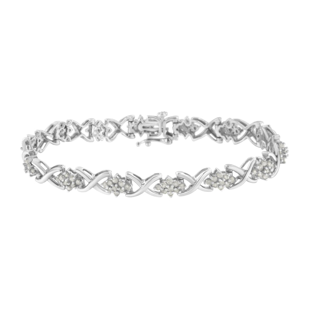 .925 Sterling Silver 2-1/4 Cttw Diamond 7” Cluster X Link Bracelet (I-J Color, I3 Clarity) - Friggin Jewelry