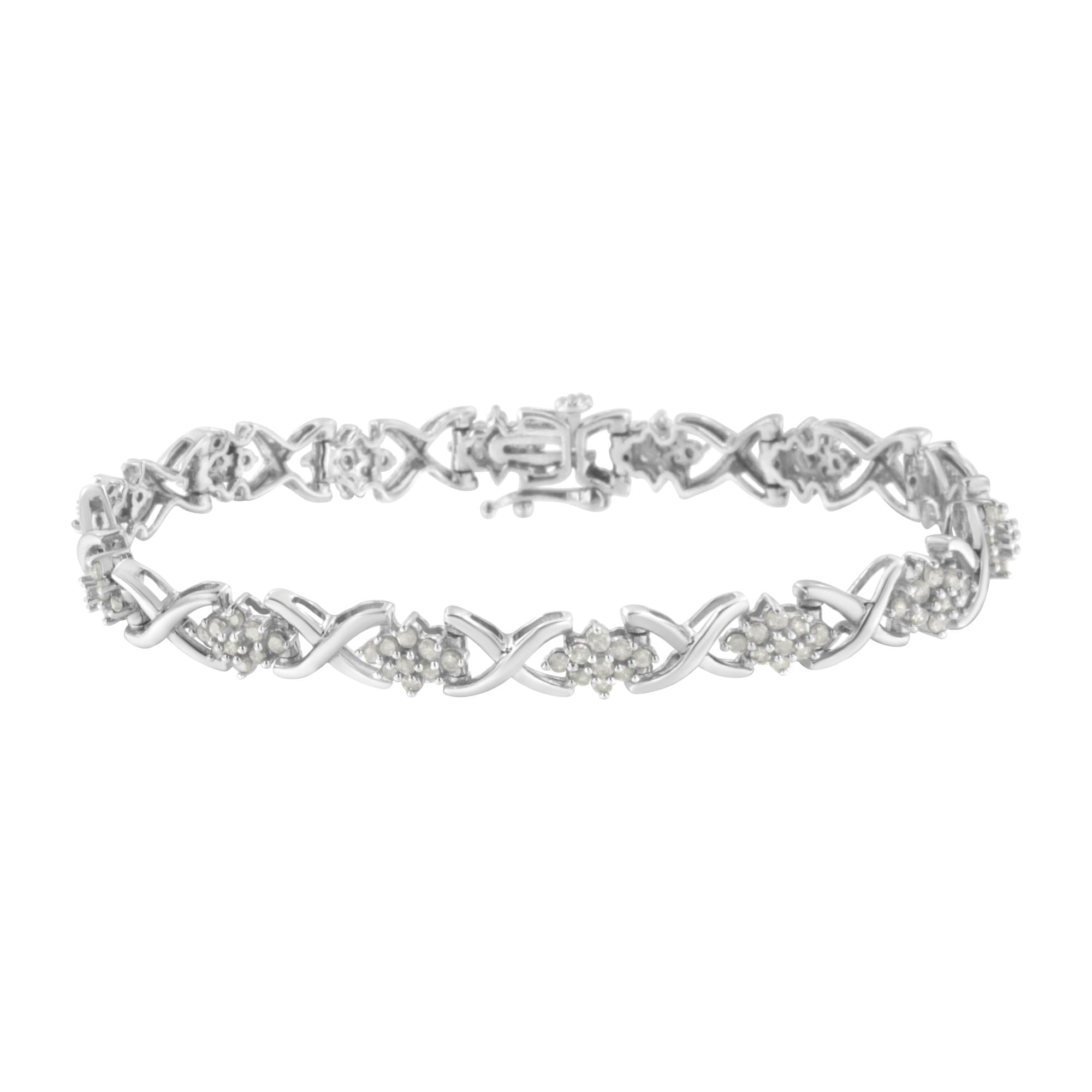 .925 Sterling Silver 2-1/4 Cttw Diamond 7” Cluster X Link Bracelet (I-J Color, I3 Clarity) - Friggin Jewelry