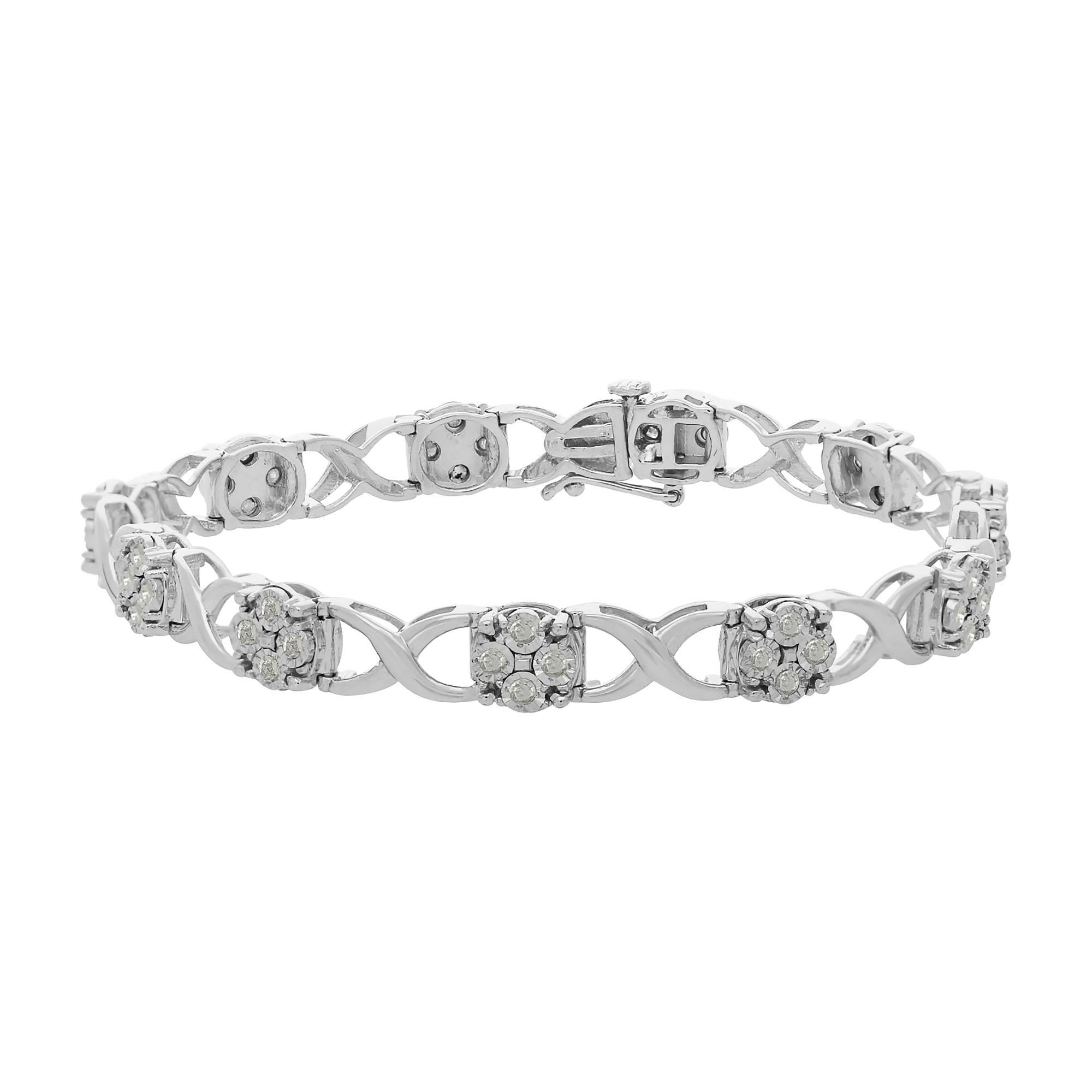 Pulsera de eslabones Love Locks con diamantes talla rosa en plata de ley (1,00 cts, color IJ, claridad I3-Promo) - Friggin Jewelry
