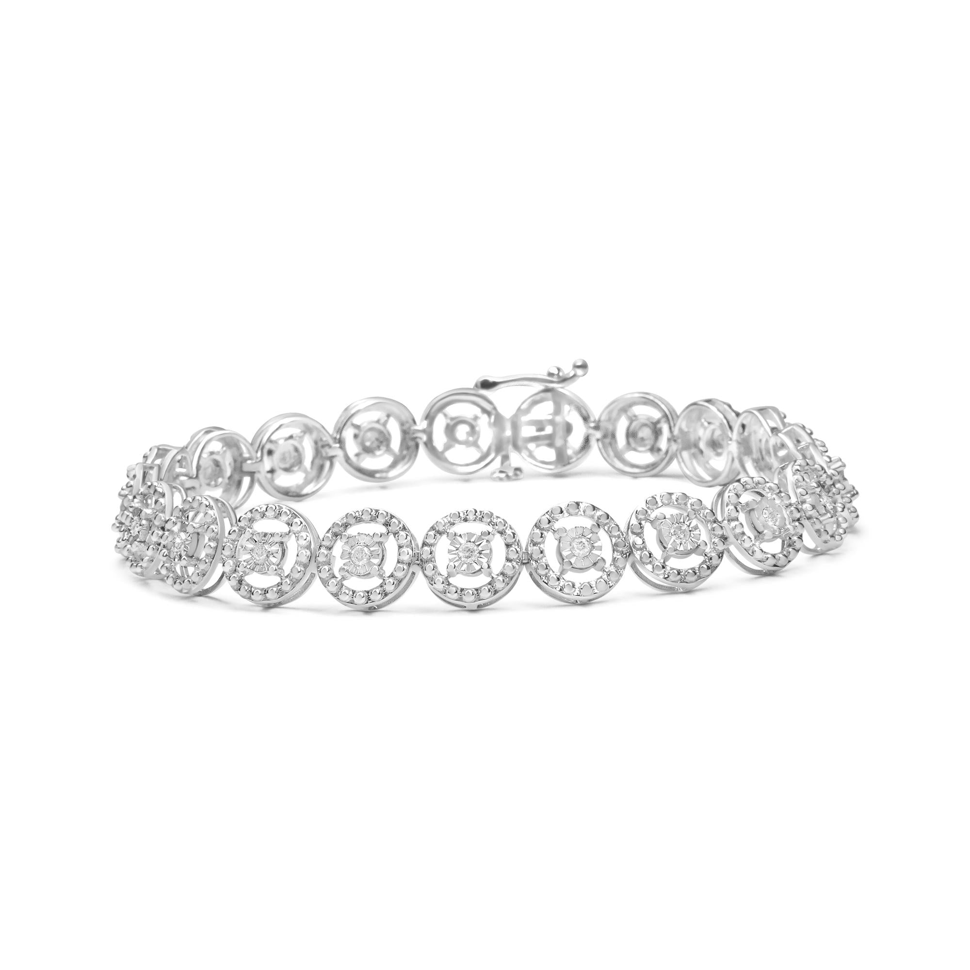 .925 Sterling Silver 1/2 Cttw Diamond Nested Circle Miracle Set Open Wheel 7.25" Fashion Link Bracelet (I-J Color, I3 Clarity) - Friggin Jewelry