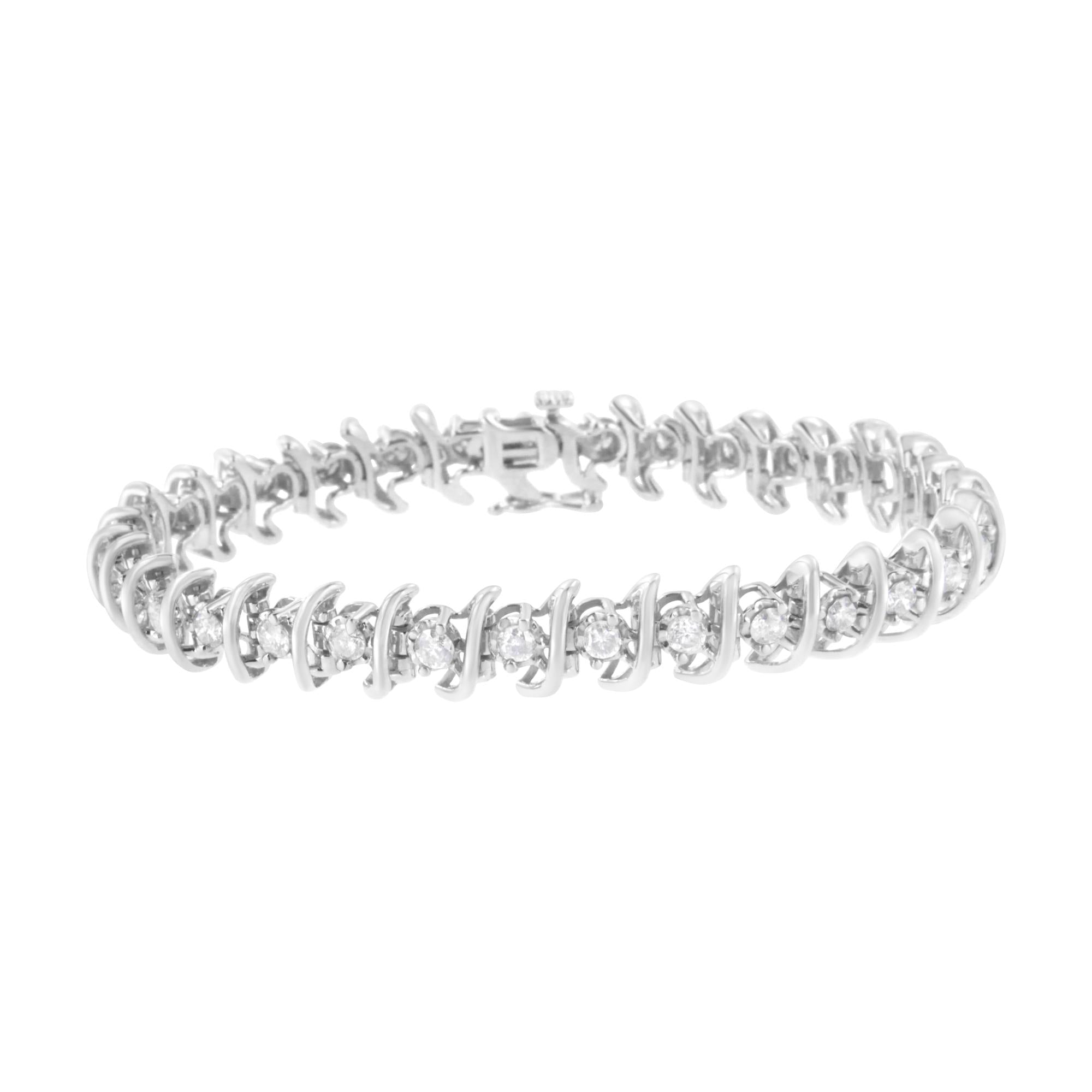 Pulsera de eslabones "S" de diamantes de 3 quilates en plata de ley 925 (claridad IJ, color I2-I3) - Talla 7.5" - Friggin Jewelry