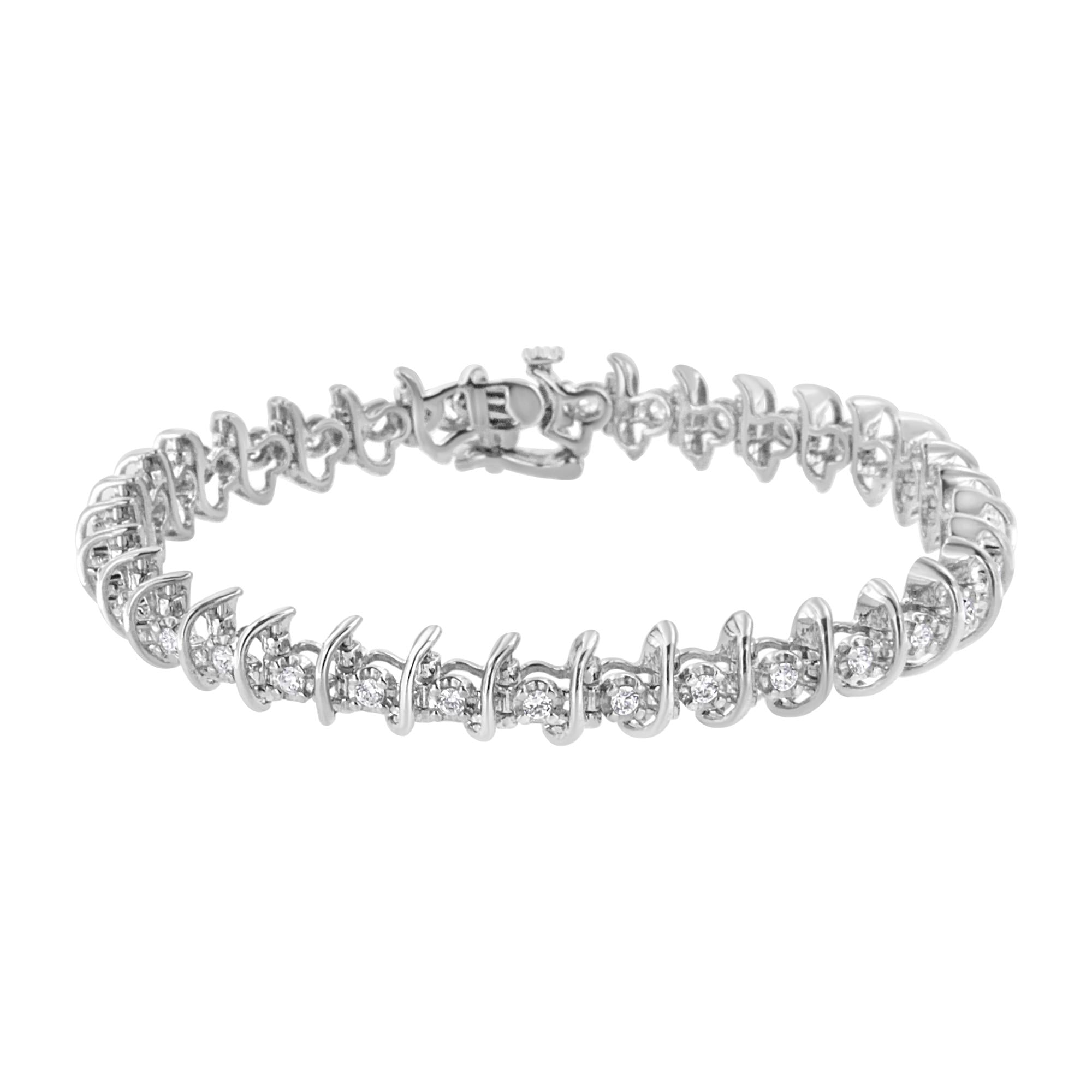 .925 Sterling Silver 1 cttw Prong-Set Diamond Link Bracelet (I-J, I1-I2) - 7.25" - Friggin Jewelry
