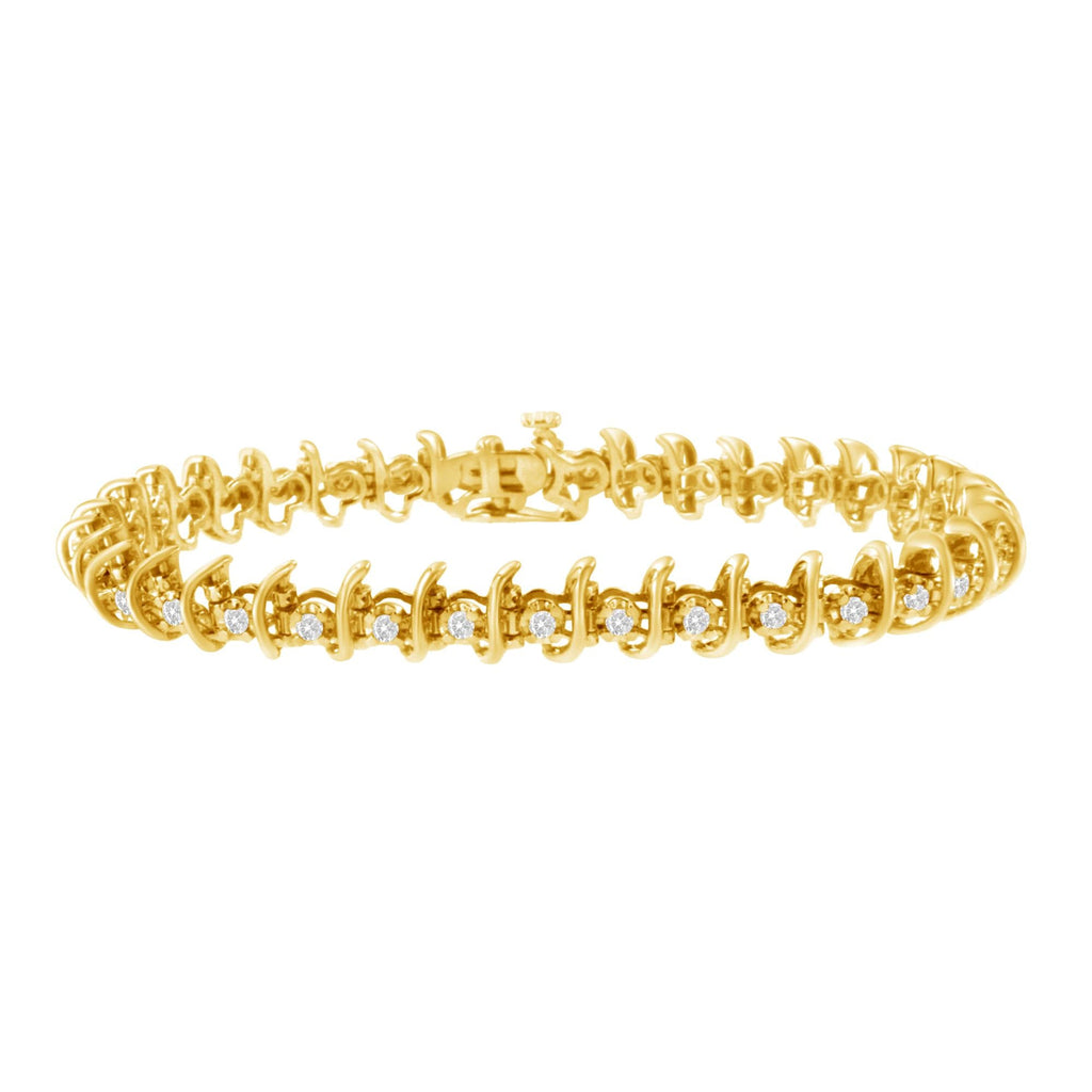 Bracciale con maglie di diamanti incastonati a griffe da 1 carato in argento sterling 925 placcato oro giallo 10 carati (JK, I1-I2) - 7,5" - Friggin Jewelry