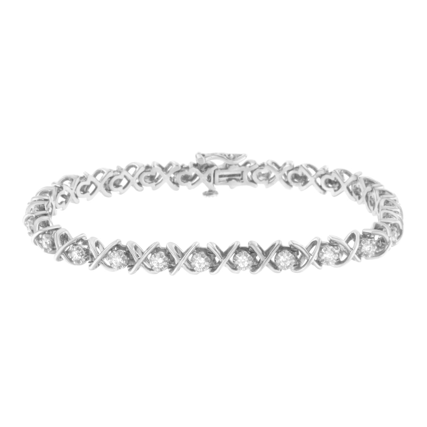 .925 Sterling Silver 1 cttw Brilliant Round-Cut Diamond "X" Link Bracelet (I-J Clarity, I2-I3 Color) - Size 7" - Friggin Jewelry