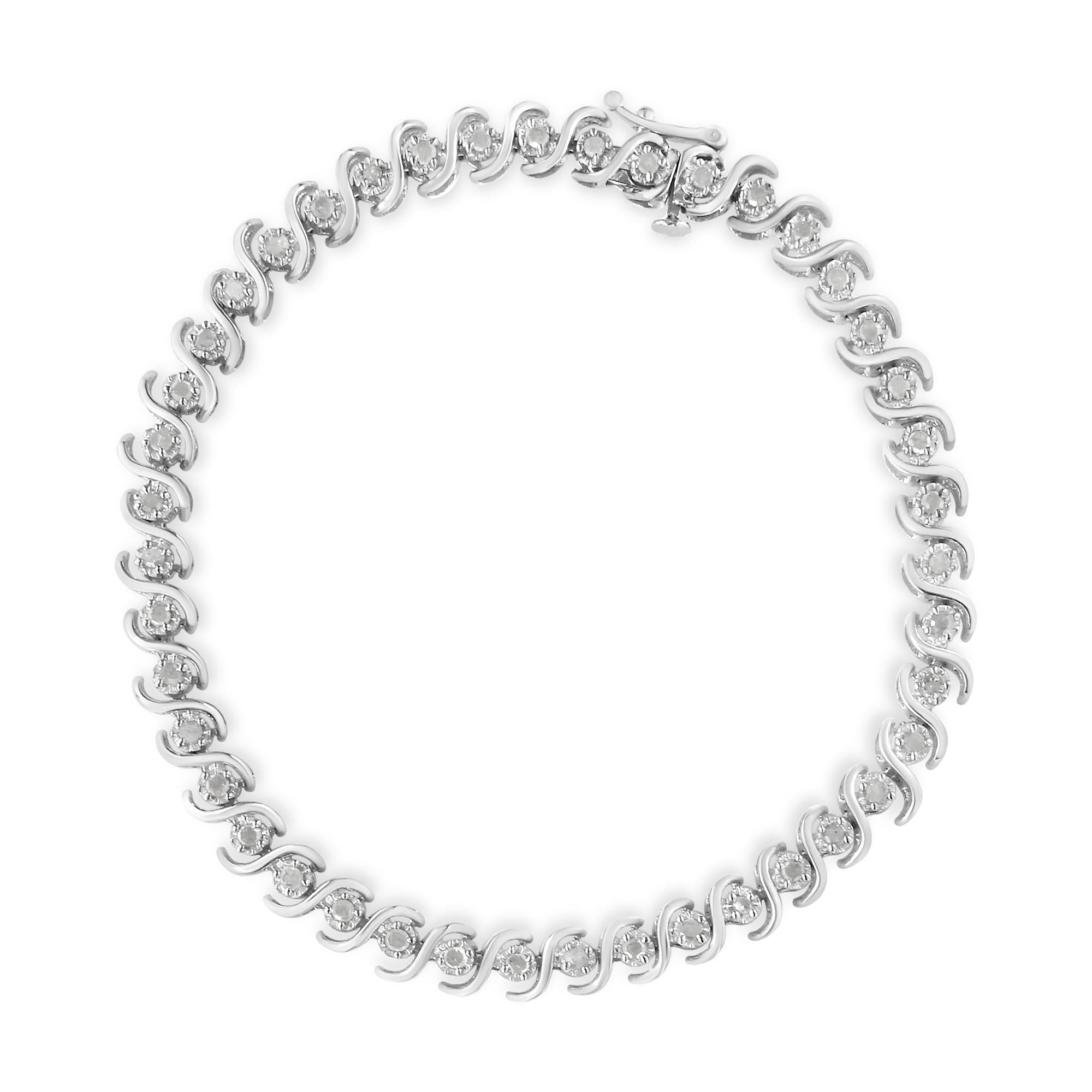 Pulsera de tenis de plata de ley 925 con diamantes redondos de 1,0 quilates engastados milagros de 18 cm (color IJ, claridad I3) - Friggin Jewelry