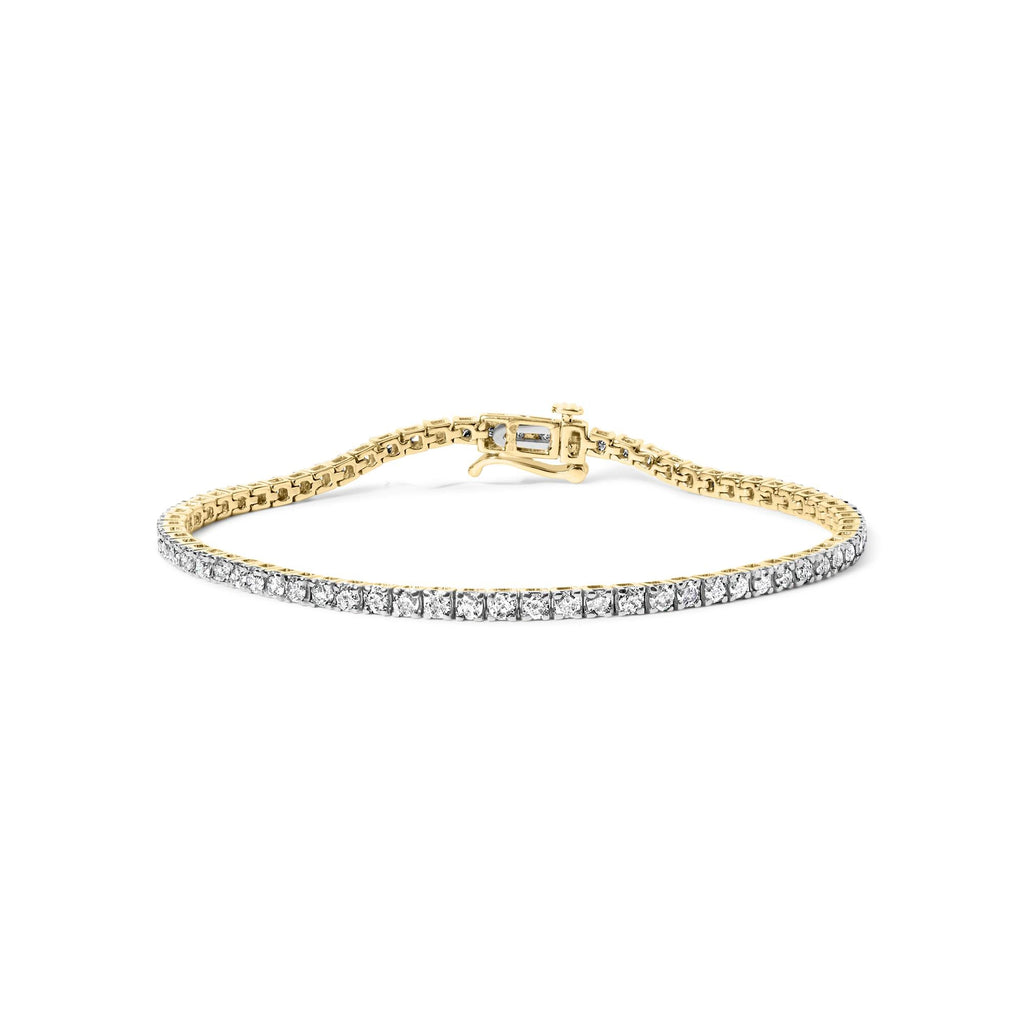 Pulsera clásica de tenis con diamantes de 3,0 quilates en oro amarillo de 10 quilates (color JK, claridad I2-I3) - 18,3 cm - Friggin Jewelry