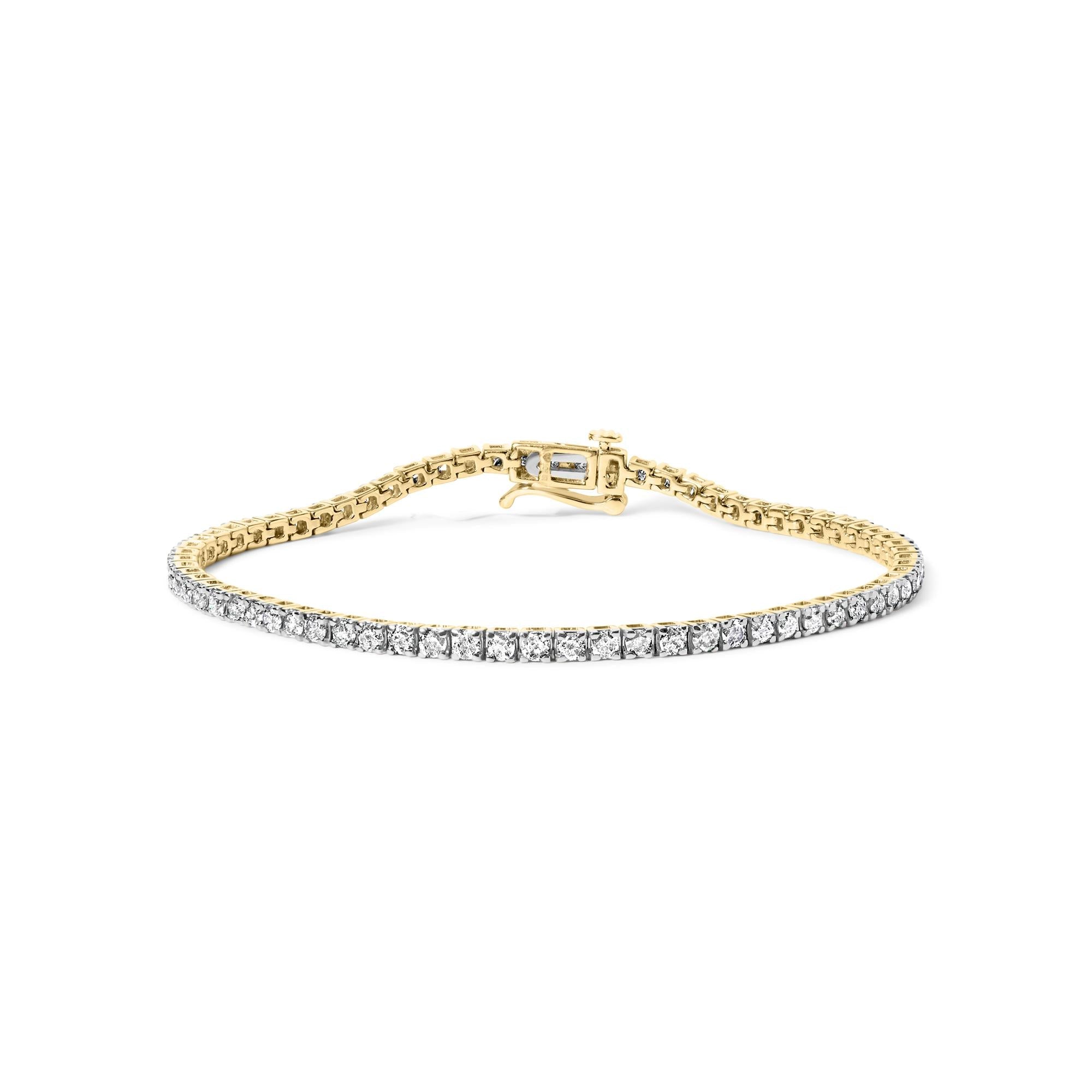 10K Yellow Gold Classic 3.0 Cttw Classic Diamond Tennis Bracelet (J-K Color, I2-I3 Clarity)  - 7.25" Inches - Friggin Jewelry
