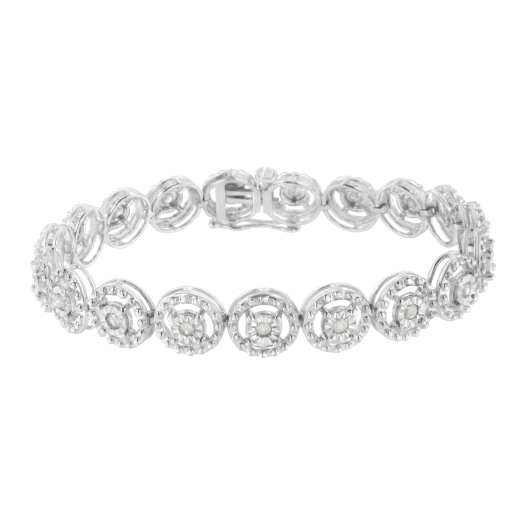 Pulsera de eslabones de moda de 18 cm con rueda abierta y engaste milagroso de círculos anidados de diamantes de 1,0 quilates en plata de ley 925 (color IJ, claridad I3) - Friggin Jewelry
