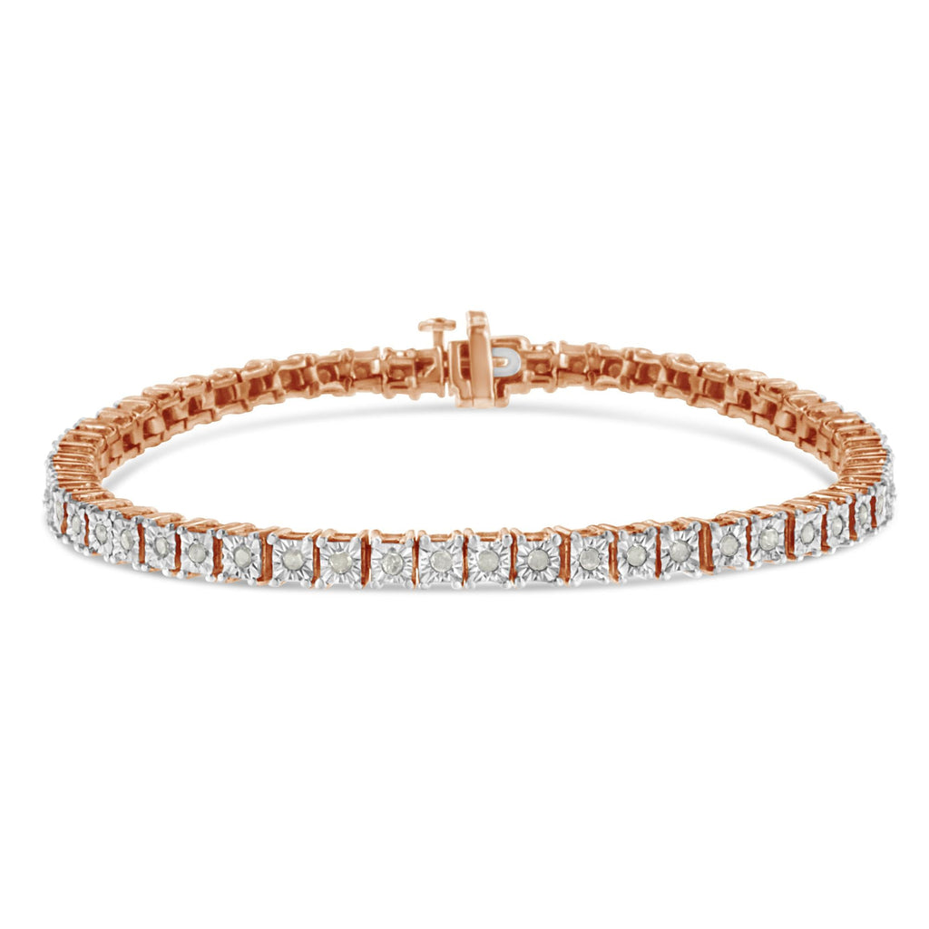 Pulsera de tenis de plata de ley 925 con diamantes de 1,0 ct y montura cuadrada engastada milagrosamente (color IJ, claridad I3) - 20,3 cm - Friggin Jewelry