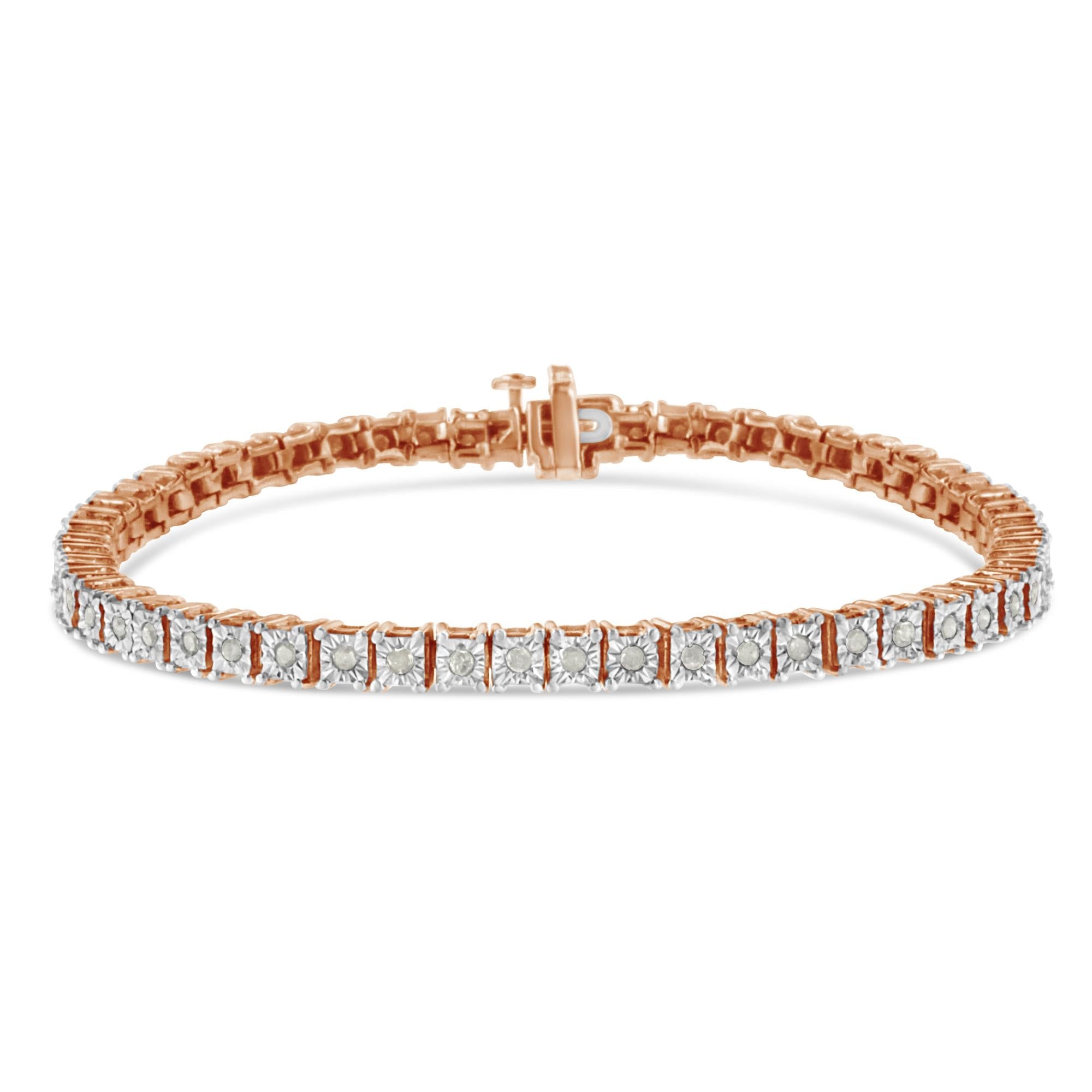 .925 Sterling Silver 1.0 Cttw Diamond Square Frame Miracle-Set Tennis Bracelet (I-J Color, I3 Clarity) - 8" - Friggin Jewelry