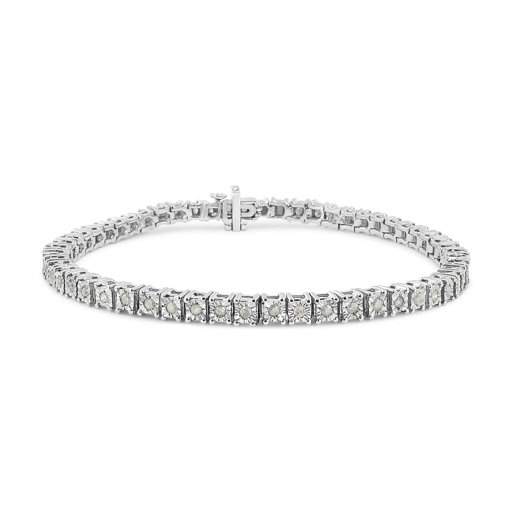 Pulsera de tenis de plata de ley 925 con diamantes de 1,0 ct y montura cuadrada engastada milagrosamente (color IJ, claridad I3) - 20,3 cm - Friggin Jewelry