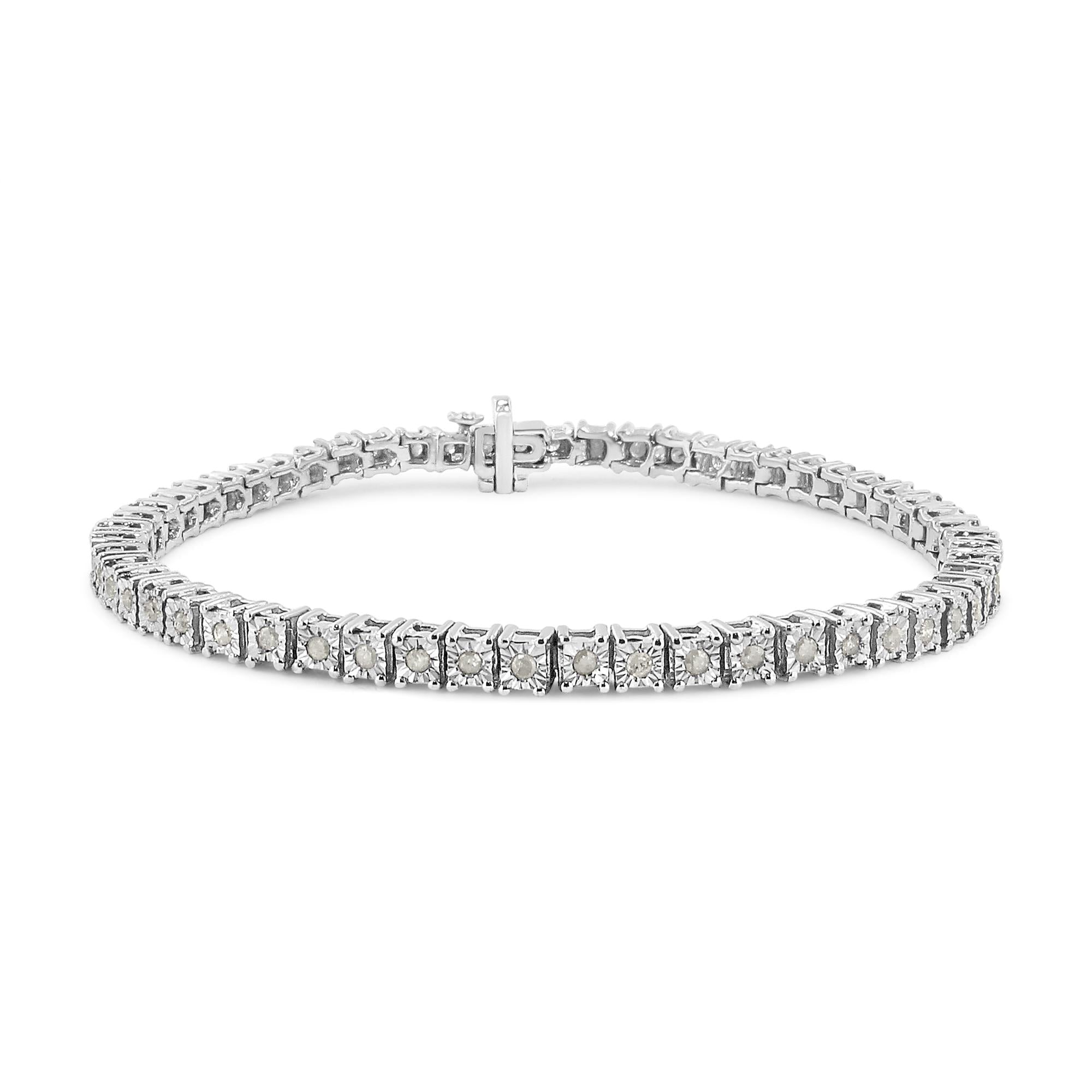 Pulsera de tenis de plata de ley 925 con diamantes de 1,0 ct y montura cuadrada engastada milagrosamente (color IJ, claridad I3) - 20,3 cm - Friggin Jewelry