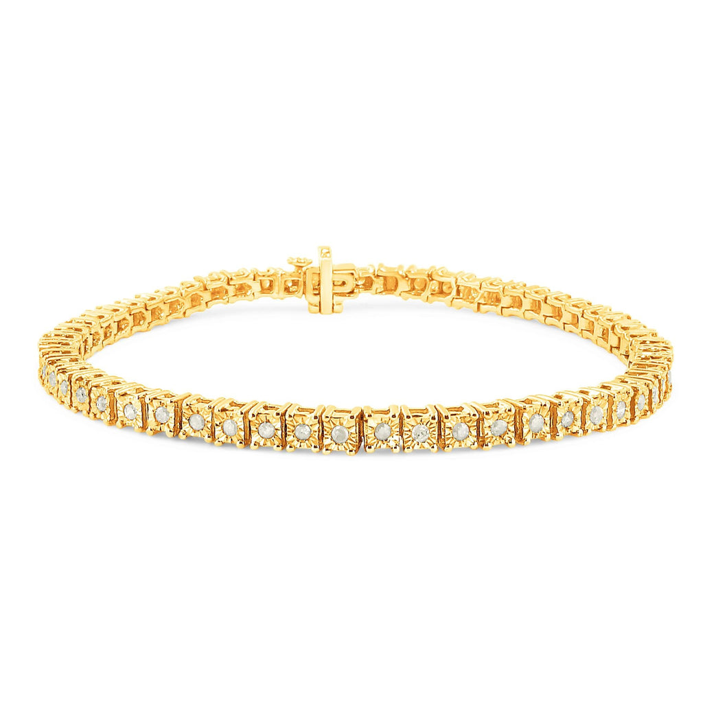 Pulsera de tenis de plata de ley 925 con diamantes de 1,0 ct y montura cuadrada engastada milagrosamente (color IJ, claridad I3) - 20,3 cm - Friggin Jewelry
