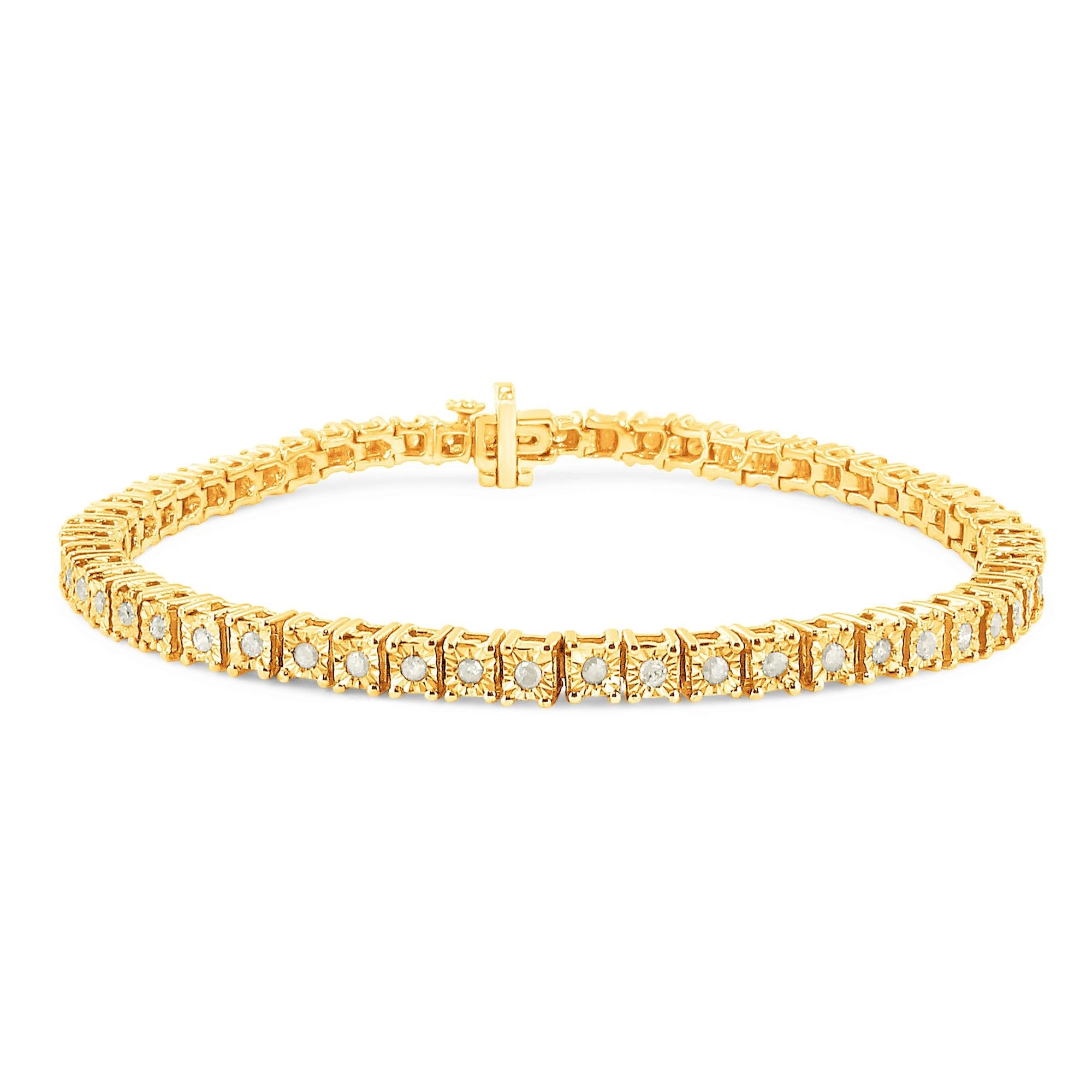 Pulsera de tenis de plata de ley 925 con diamantes de 1,0 ct y montura cuadrada engastada milagrosamente (color IJ, claridad I3) - 20,3 cm - Friggin Jewelry