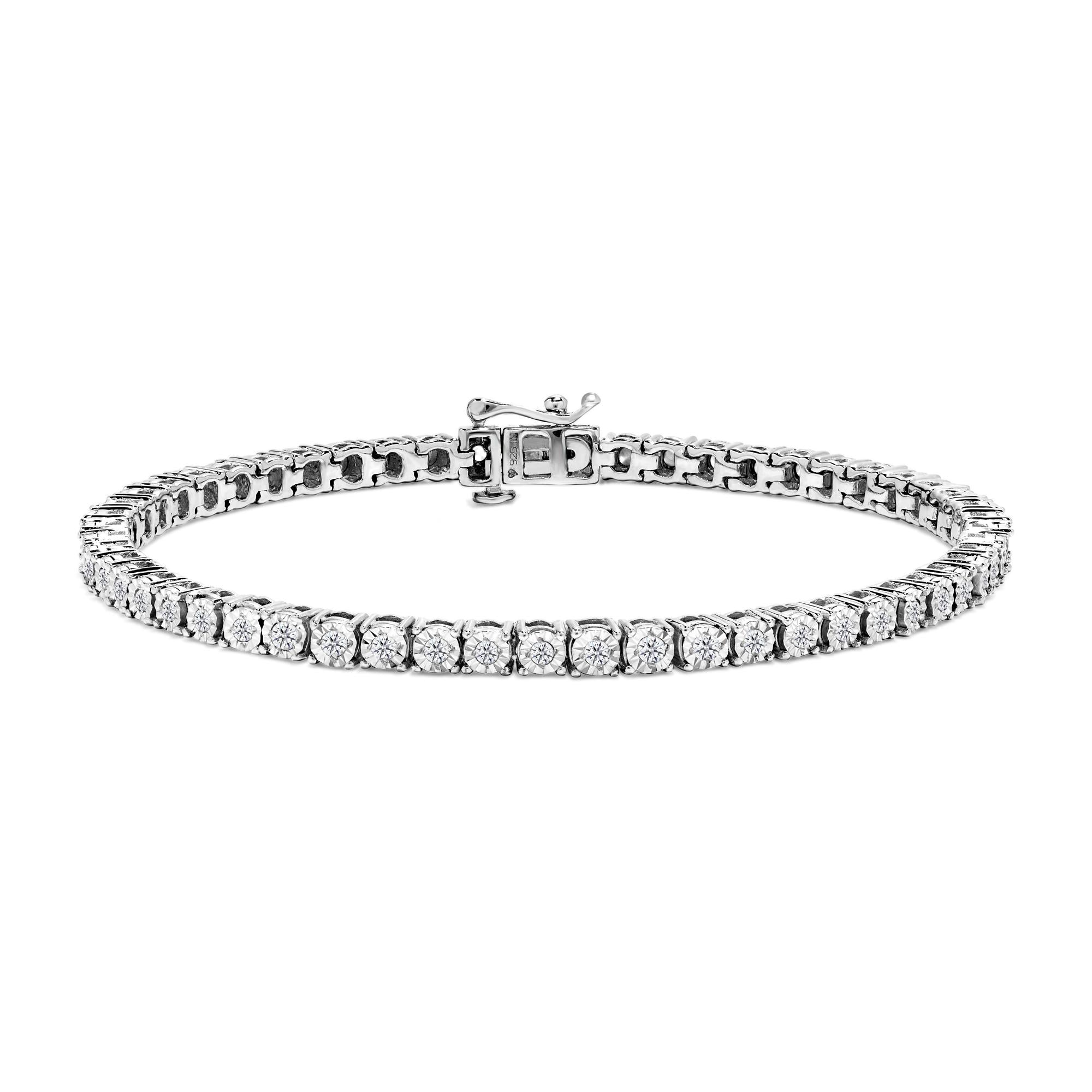 IGI Certified .925 Sterling Silver 1.0 Cttw Miracle-Set Diamond Round Miracle Plate Tennis Bracelet (I-J Color, I3 Clarity) - Friggin Jewelry