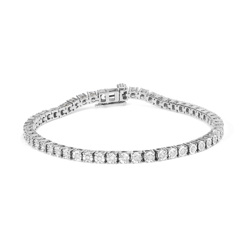 Bracciale tennis in argento sterling 925 con diamanti taglio brillante da 1,0 ct e montatura a sfaccettato (colore IJ, purezza I3) - Friggin Jewelry
