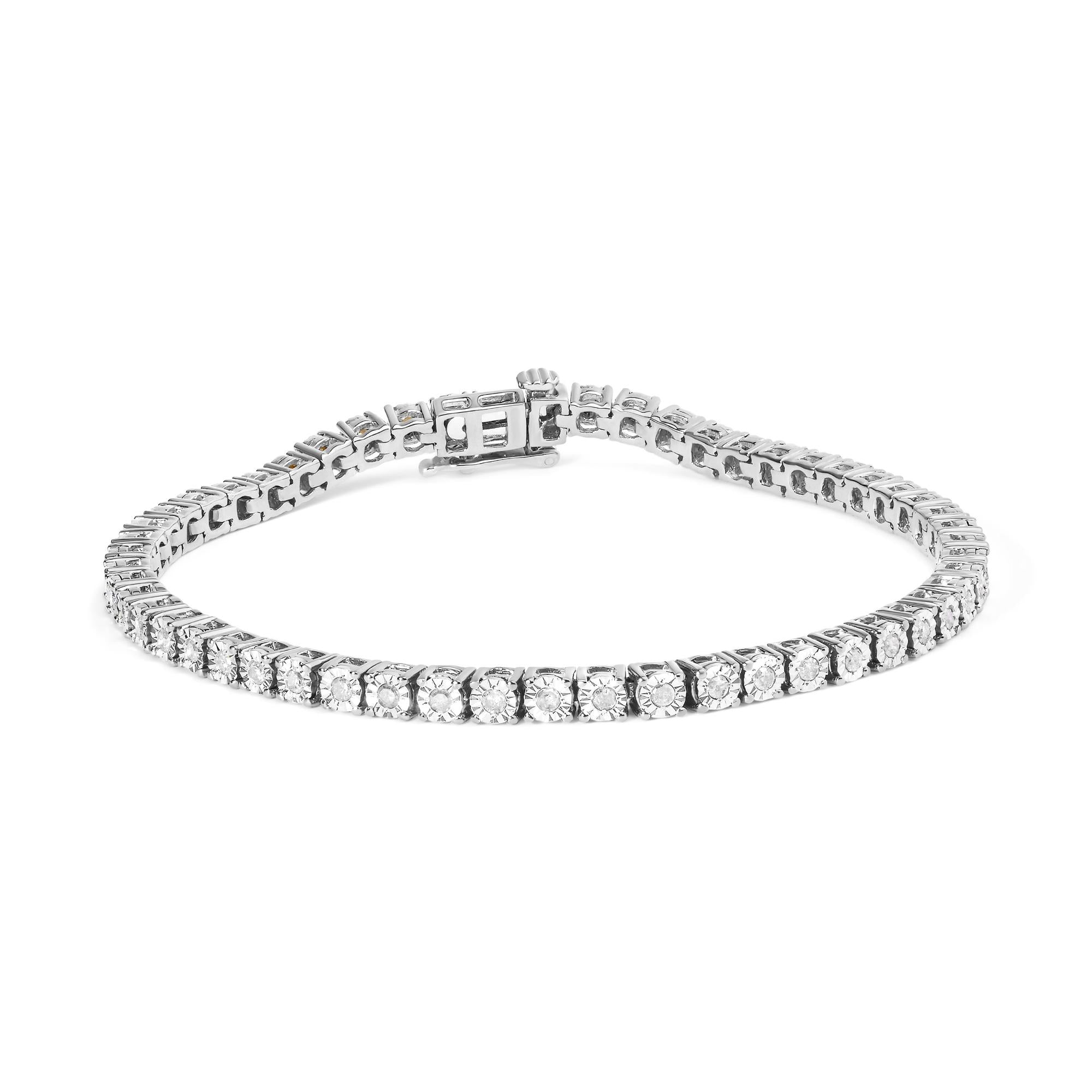 Bracciale tennis in argento sterling 925 con diamanti taglio brillante da 1,0 ct e montatura a sfaccettato (colore IJ, purezza I3) - Friggin Jewelry