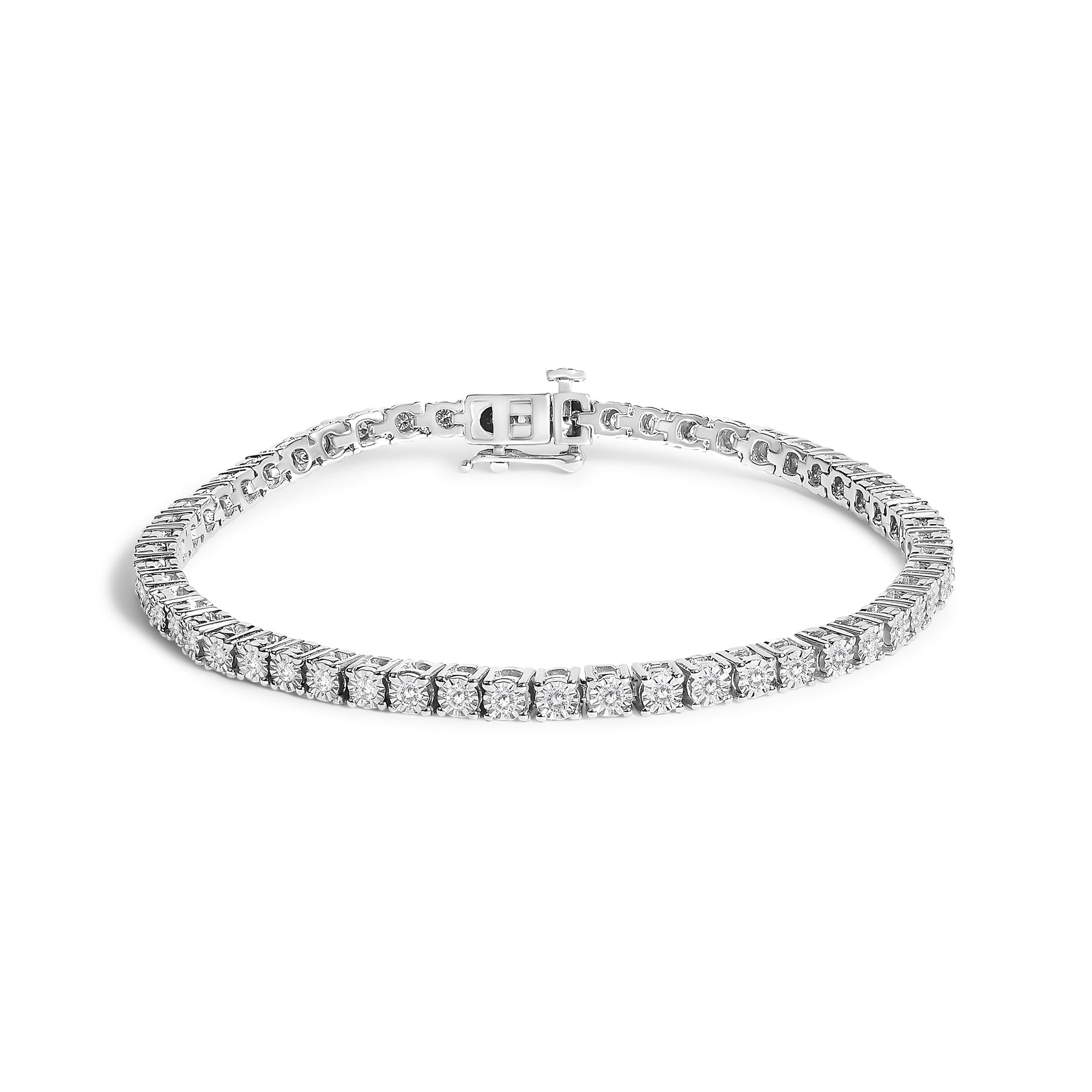 Pulsera de tenis de plata de ley 925 con placa milagrosa y diamantes cultivados en laboratorio - 18,3 cm - Friggin Jewelry