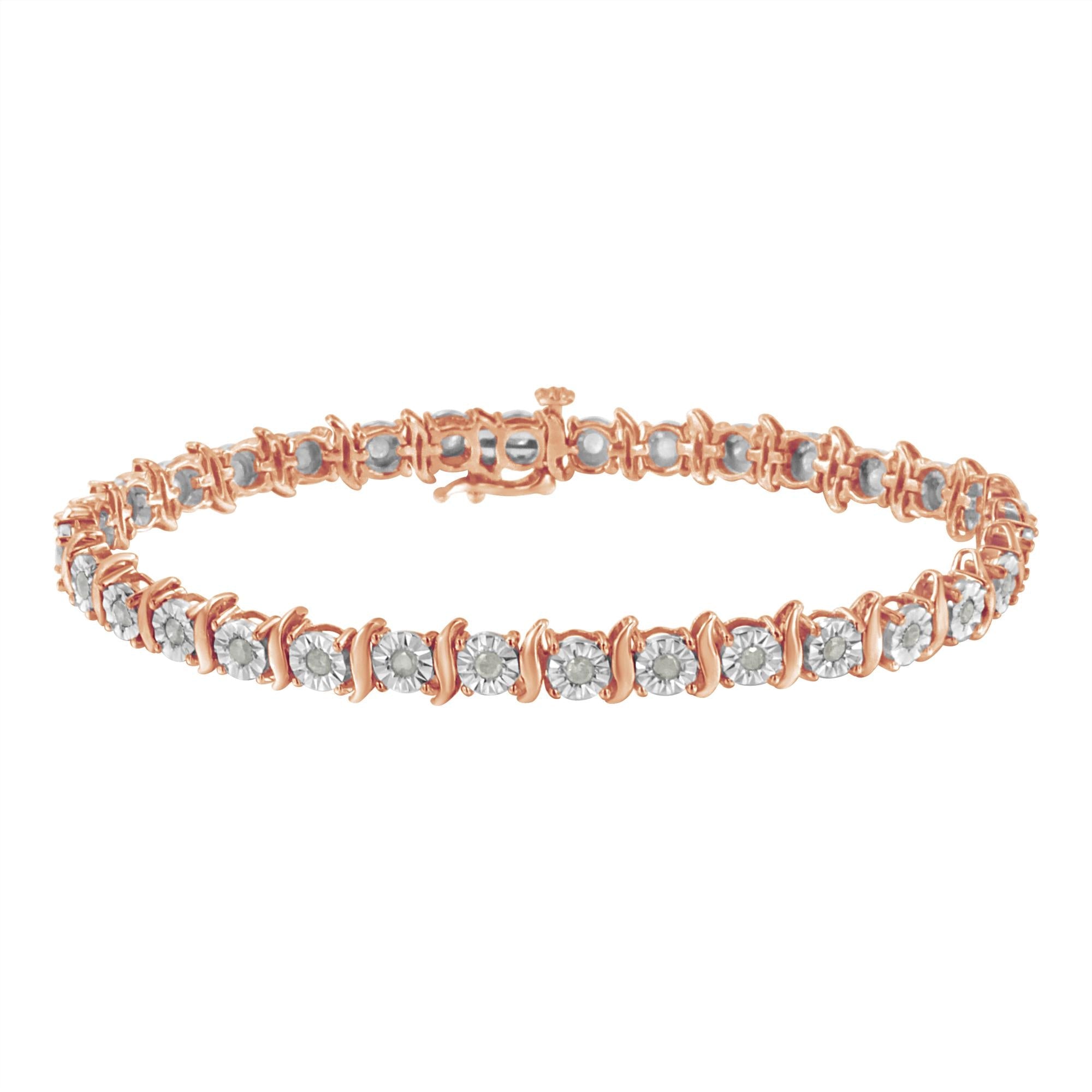 .925 Sterling Silver 1.0 Cttw Diamond S-Curve Link Miracle-Set Tennis Bracelet (I-J Color, I3 Clarity) - Friggin Jewelry
