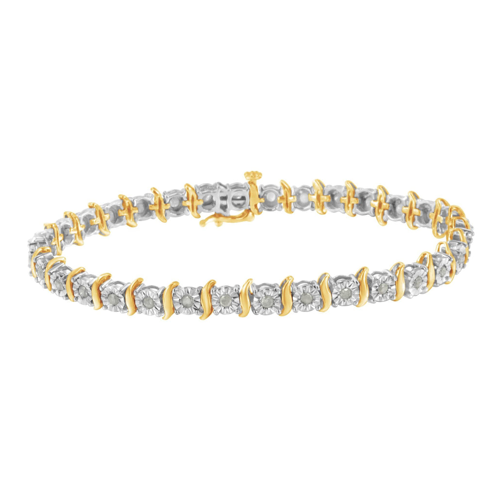 Pulsera de tenis de plata de ley 925 con diamantes de 1,0 ct y eslabones en forma de S engastados milagros (color IJ, claridad I3) - Friggin Jewelry