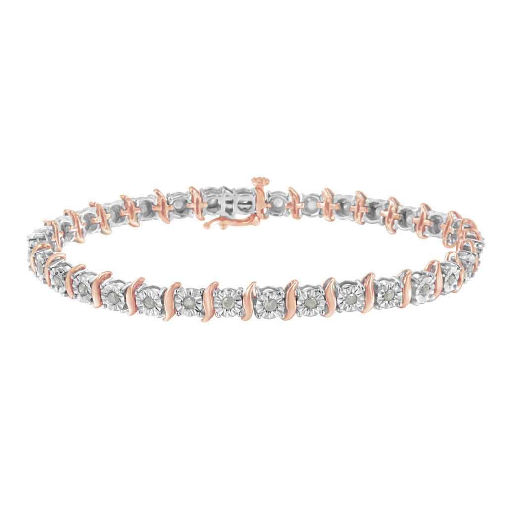 Pulsera de tenis de plata de ley 925 con diamantes de 1,0 ct y eslabones en forma de S engastados milagros (color IJ, claridad I3) - Friggin Jewelry