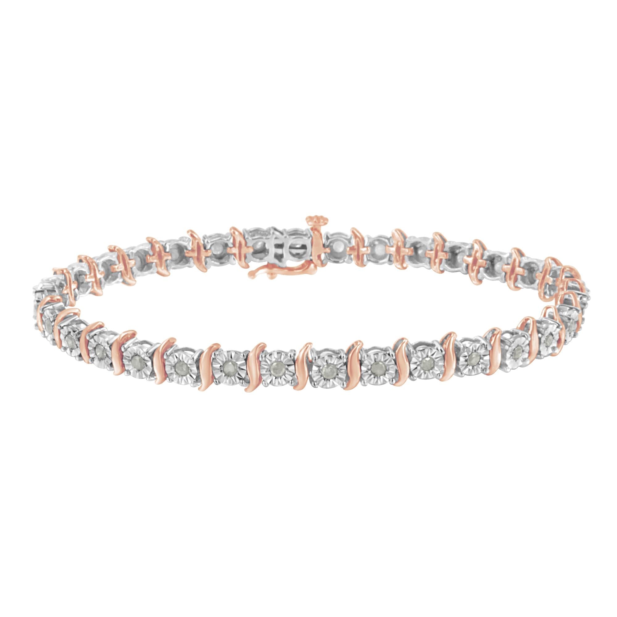 Pulsera de tenis de plata de ley 925 con diamantes de 1,0 ct y eslabones en forma de S engastados milagros (color IJ, claridad I3) - Friggin Jewelry