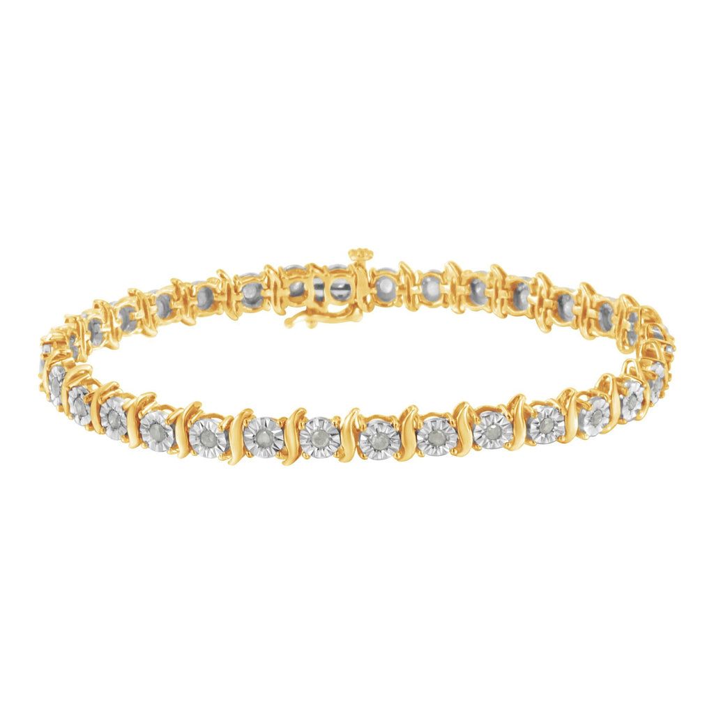 Pulsera de tenis de plata de ley 925 con diamantes de 1,0 ct y eslabones en forma de S engastados milagros (color IJ, claridad I3) - Friggin Jewelry