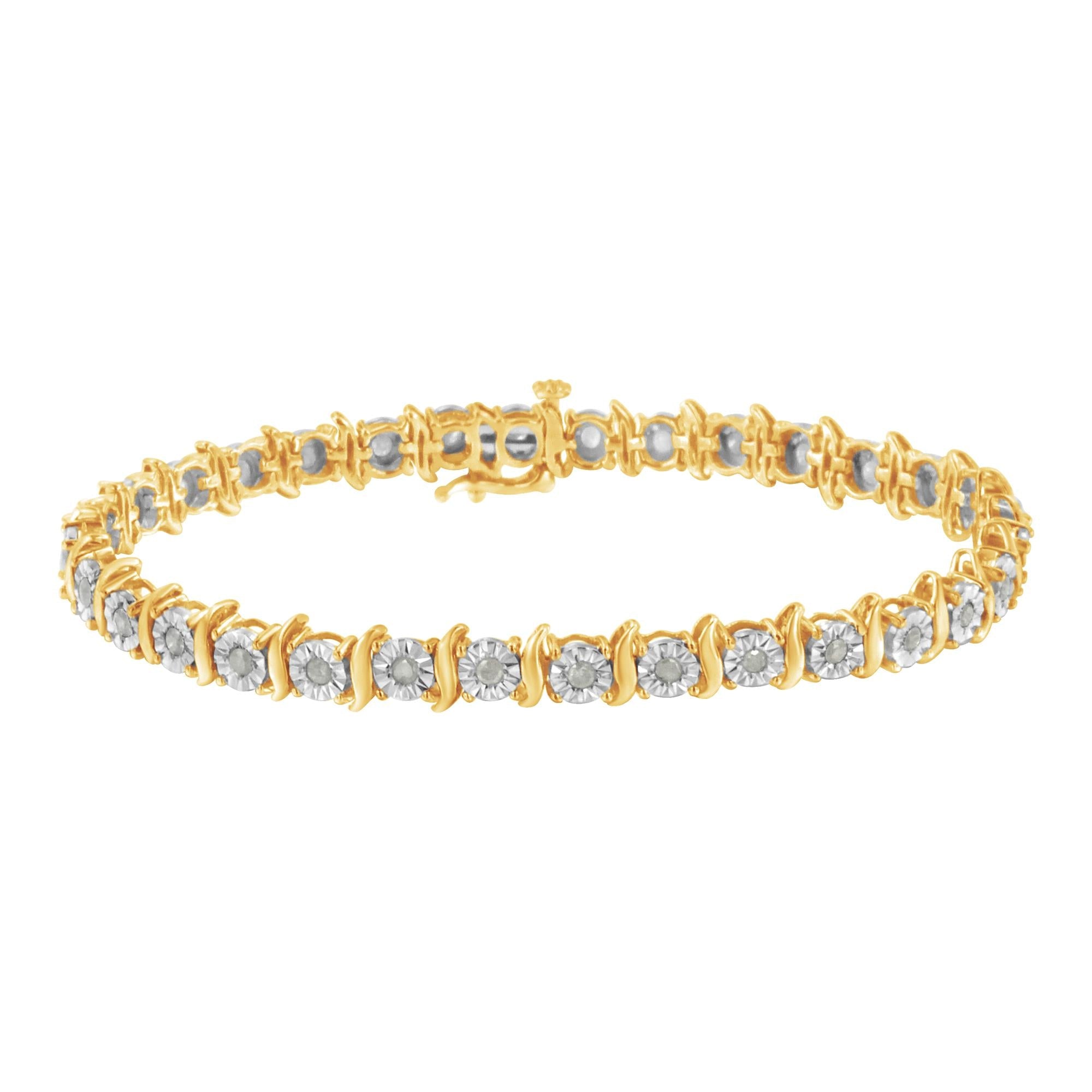 Pulsera de tenis de plata de ley 925 con diamantes de 1,0 ct y eslabones en forma de S engastados milagros (color IJ, claridad I3) - Friggin Jewelry