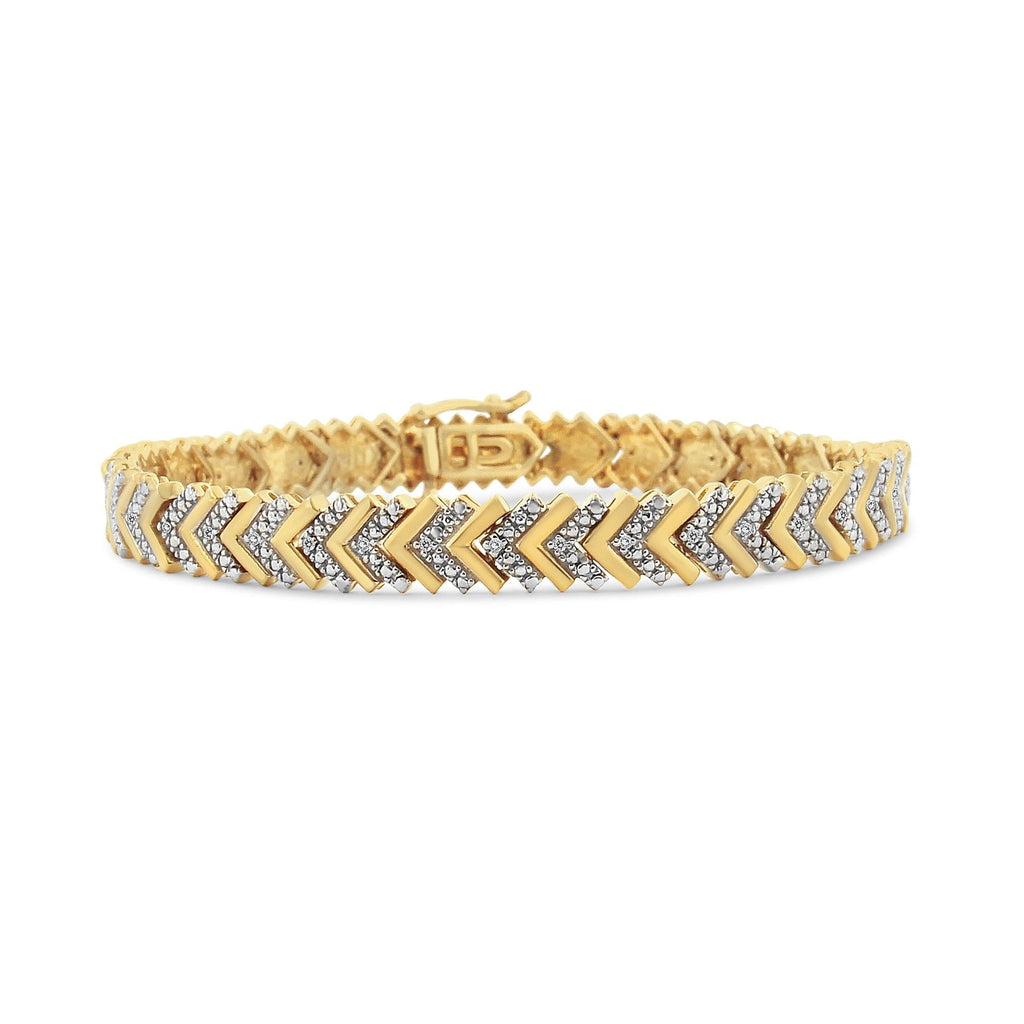 .925 Sterling Silver 1/6 Cttw Round-Cut Diamond Chevron Wave 7.25" Link Bracelet (I-J Color, I3 Clarity) - Friggin Jewelry