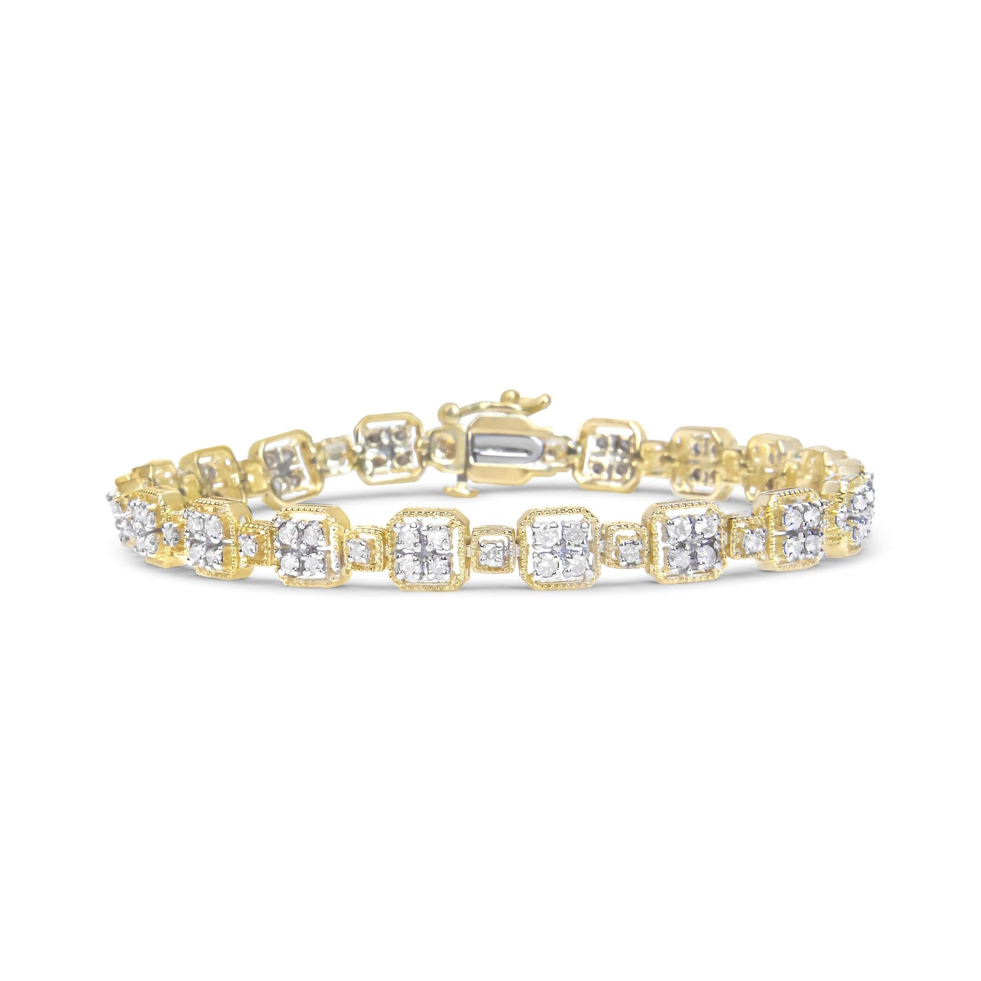 Bracciale a maglie quadrate in oro giallo 10 carati con diamanti da 2,0 ct (colore JK, purezza I2-I3) - Misura 7,25" - Friggin Jewelry