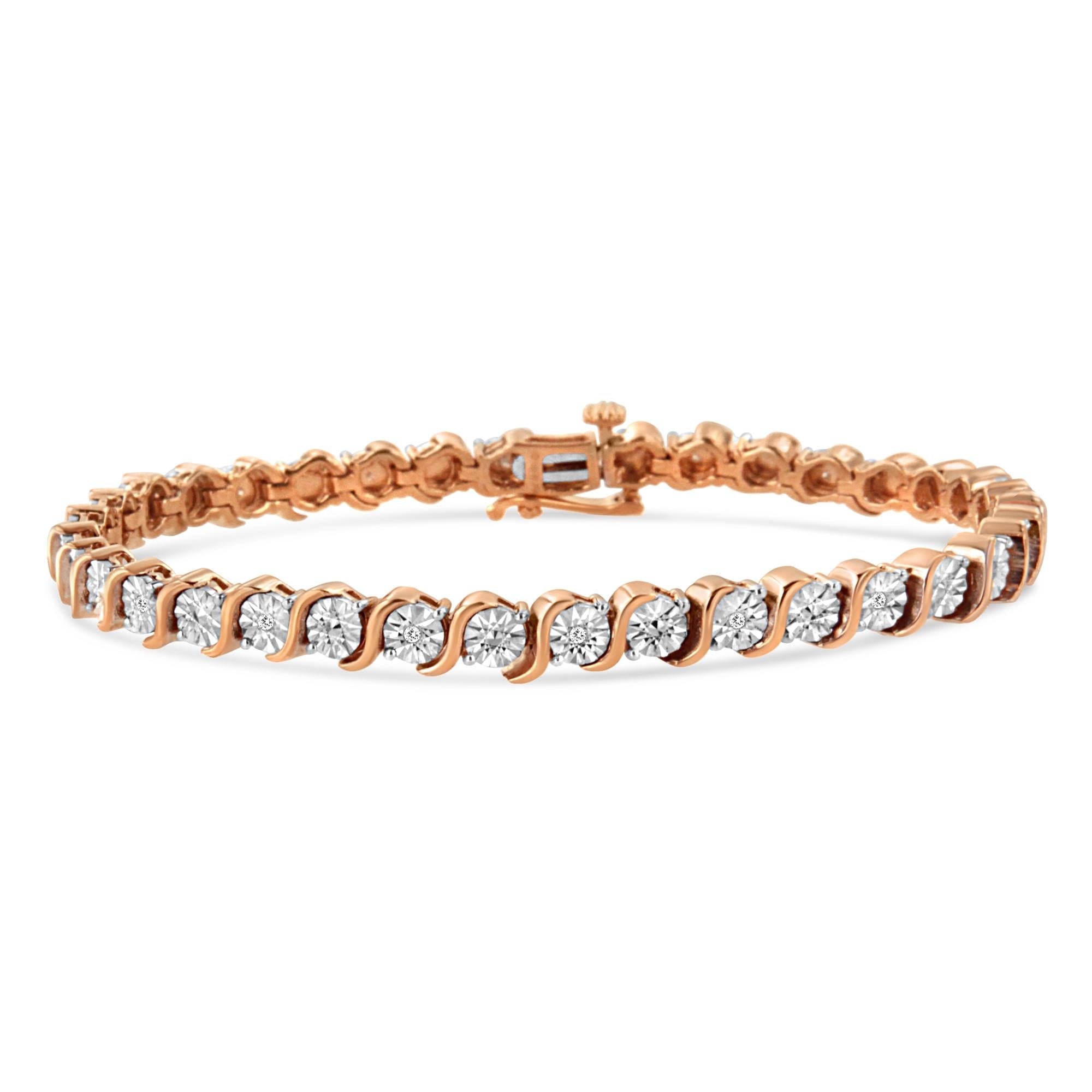 .925 Sterling Silver 1/10 Cttw Diamond Round Miracle Plate and "S" Link Tennis Bracelet (I-J Color, I2- I3 Clarity) - 7" - Friggin Jewelry