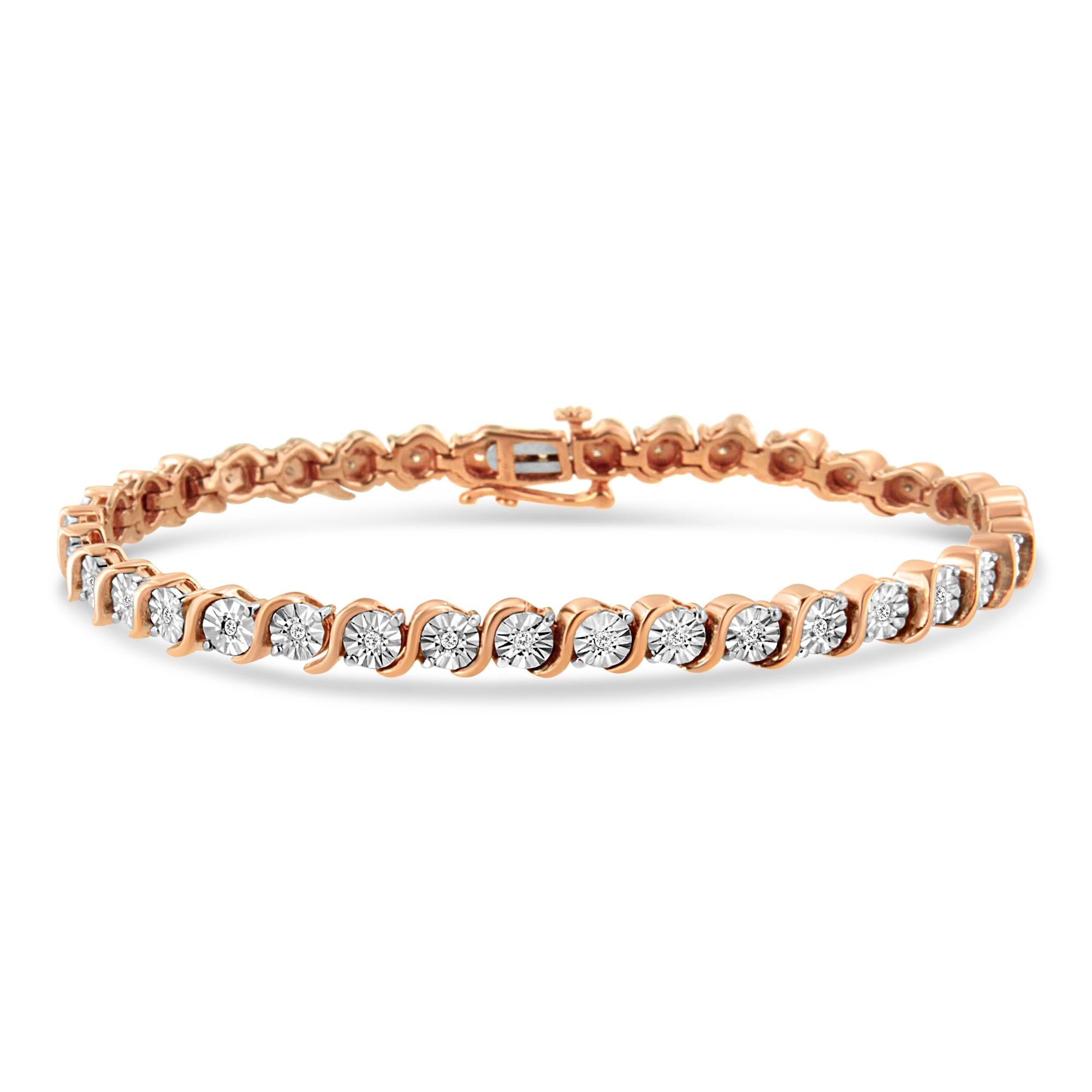 .925 Sterling Silver 1/4 Cttw Diamond Round Miracle Plate and "S" Link Tennis Bracelet (I-J Color, I2- I3 Clarity) - 7" - Friggin Jewelry