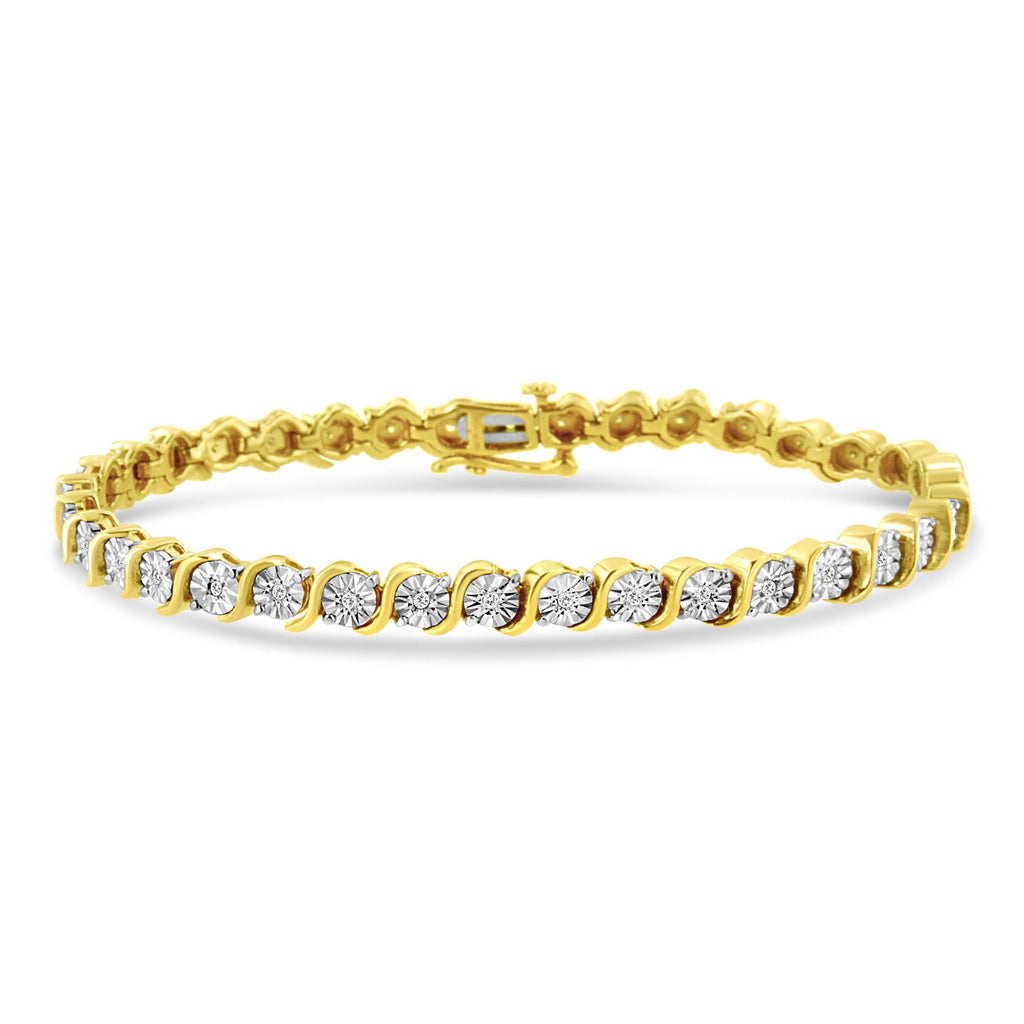 .925 Sterling Silver 1/4 Cttw Diamond Round Miracle Plate and "S" Link Tennis Bracelet (I-J Color, I2- I3 Clarity) - 7" - Friggin Jewelry