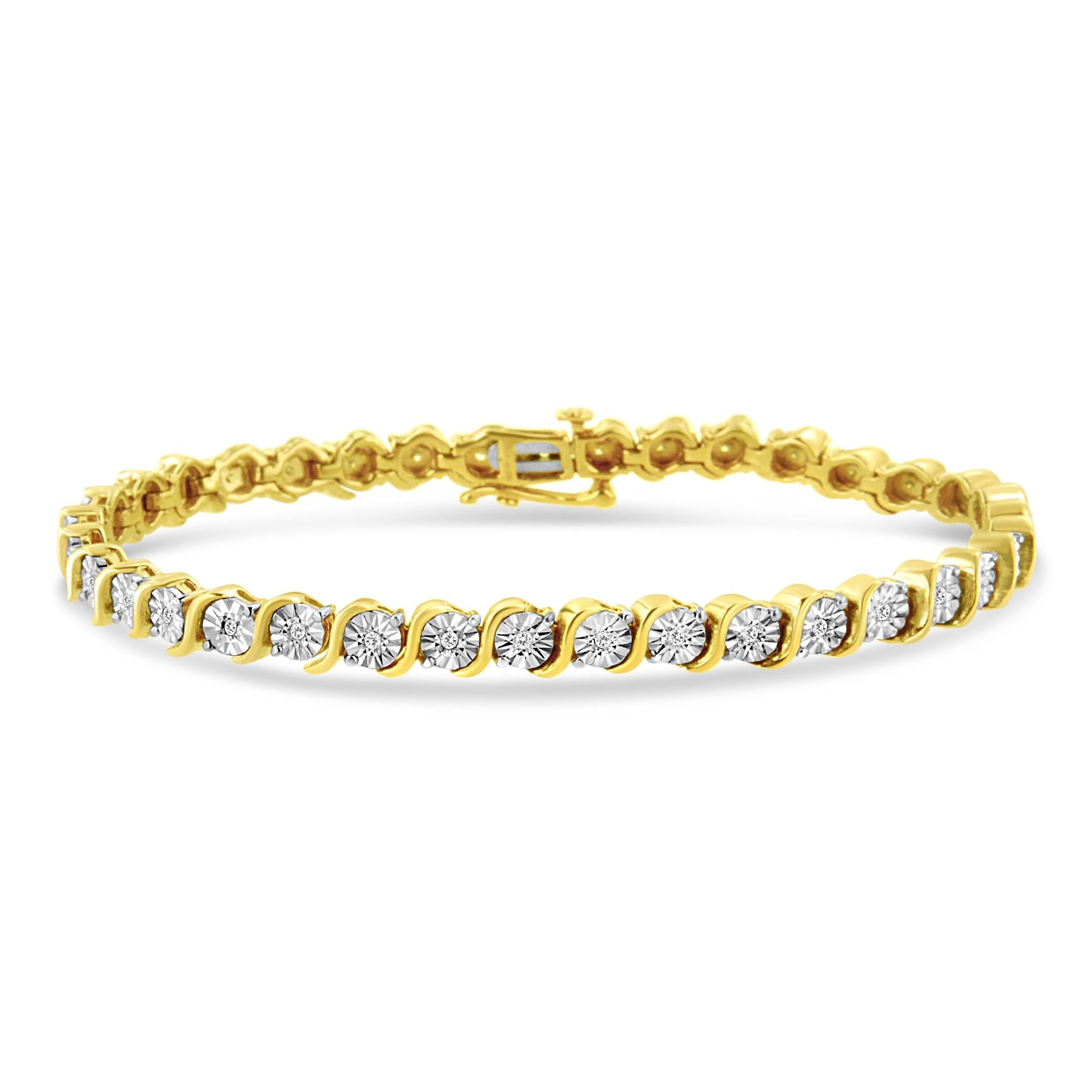 .925 Sterling Silver 1/4 Cttw Diamond Round Miracle Plate and "S" Link Tennis Bracelet (I-J Color, I2- I3 Clarity) - 7" - Friggin Jewelry