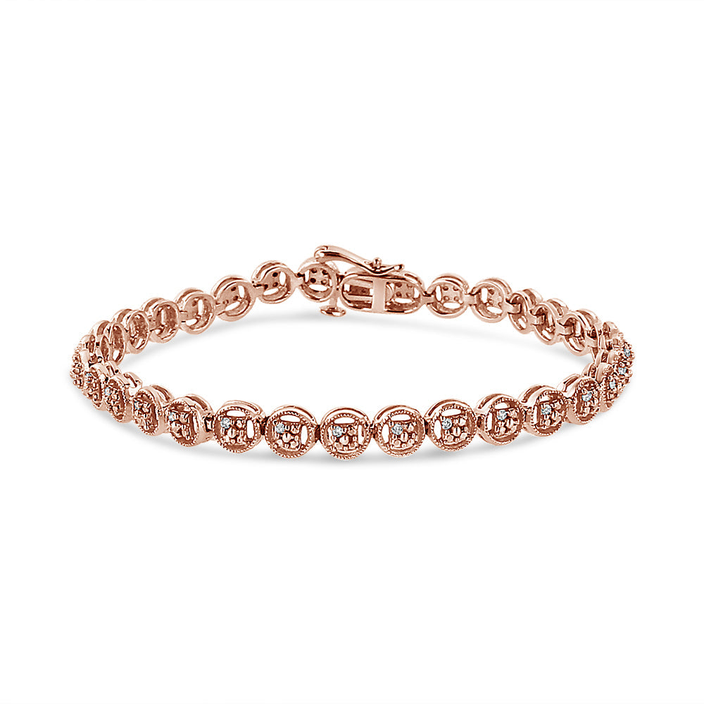 Pulsera de tenis de plata de ley 925 con eslabones de rueda de 18 cm y diamantes de 1/10 quilates (color IJ, claridad I2-I3) - Friggin Jewelry