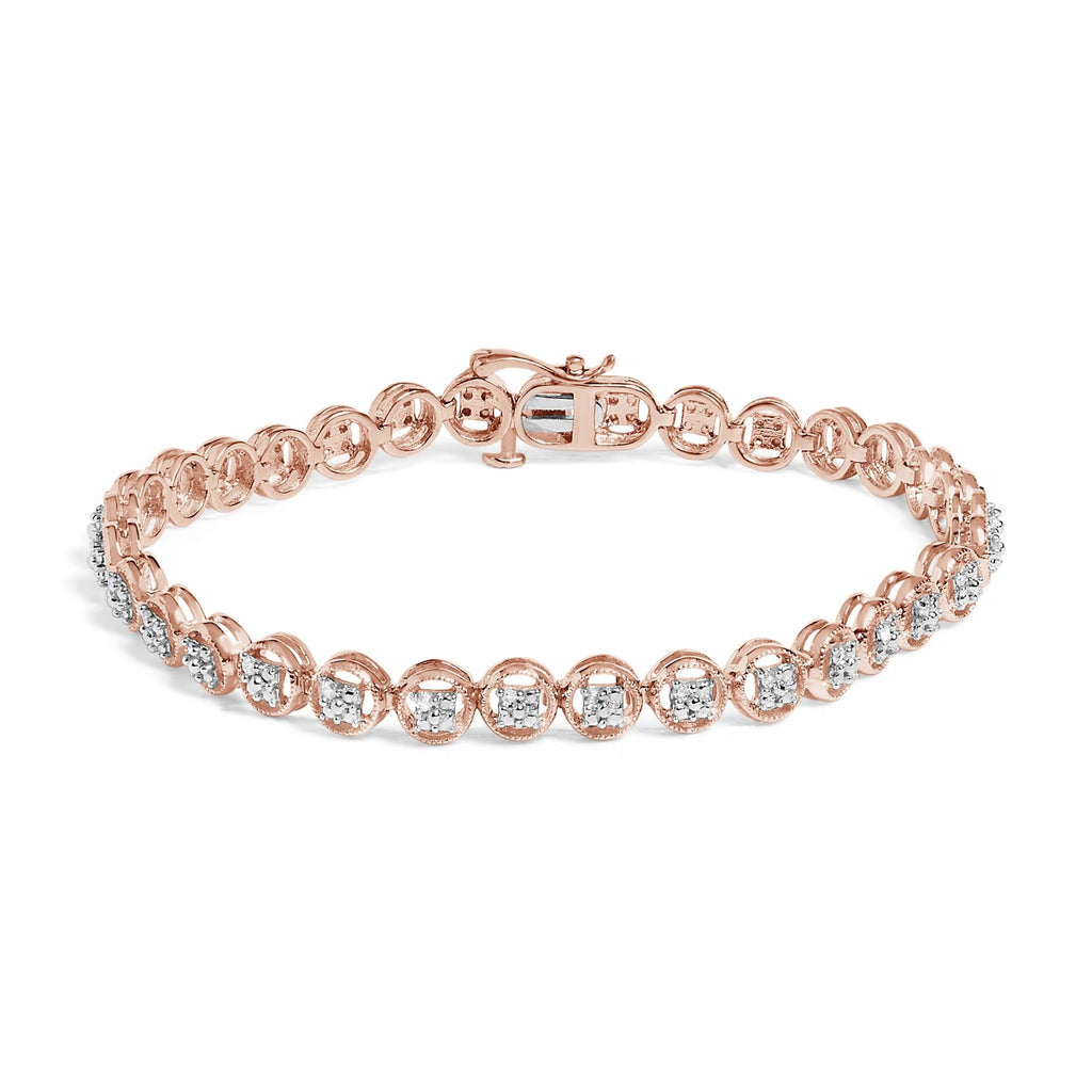 Pulsera de tenis con eslabones de rueda y cuentas de círculo abierto de diamantes de 1/10 quilates en plata de ley 925 (color IJ, claridad I3) - 18,3 cm - Friggin Jewelry