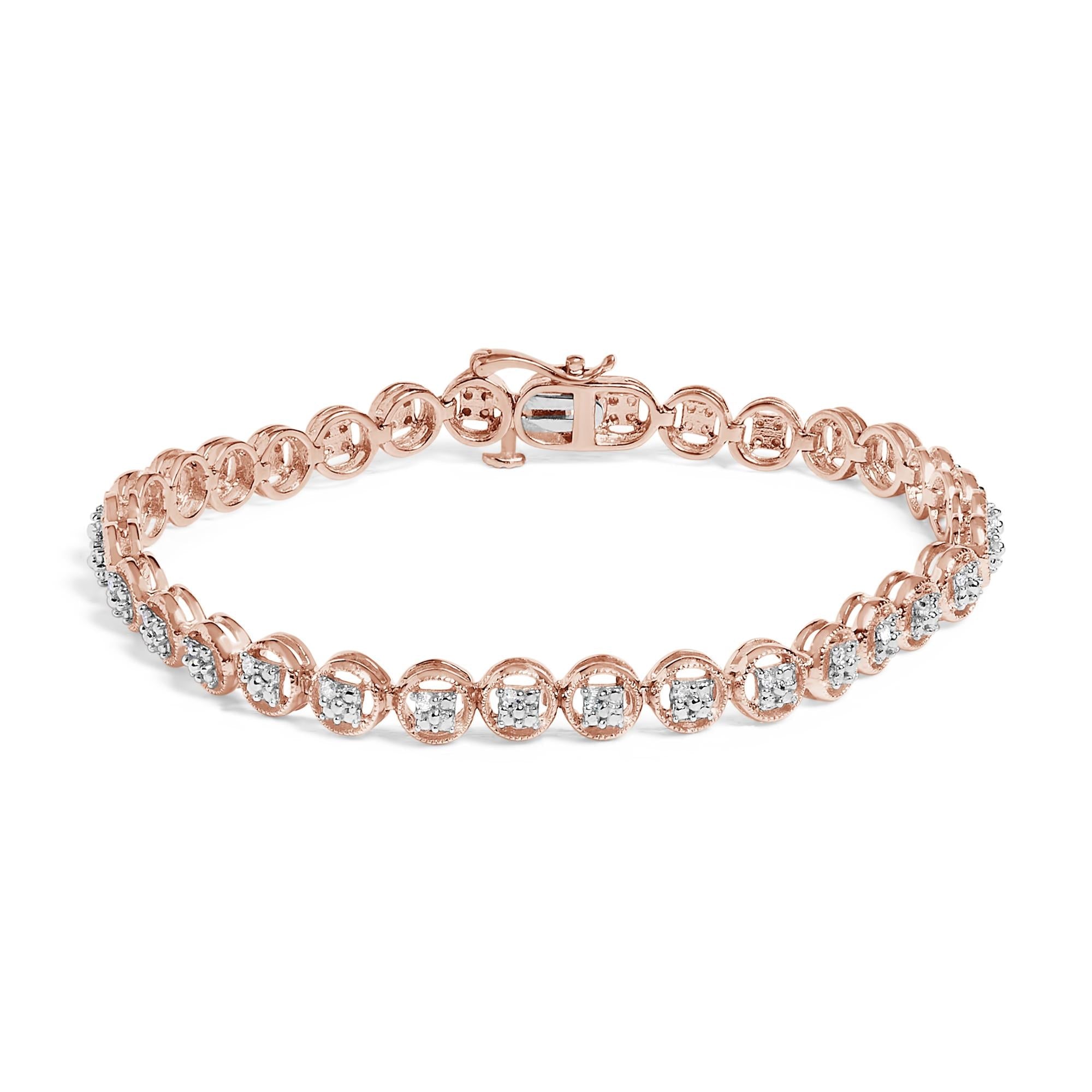 Pulsera de tenis con eslabones de rueda y cuentas de círculo abierto de diamantes de 1/10 quilates en plata de ley 925 (color IJ, claridad I3) - 18,3 cm - Friggin Jewelry