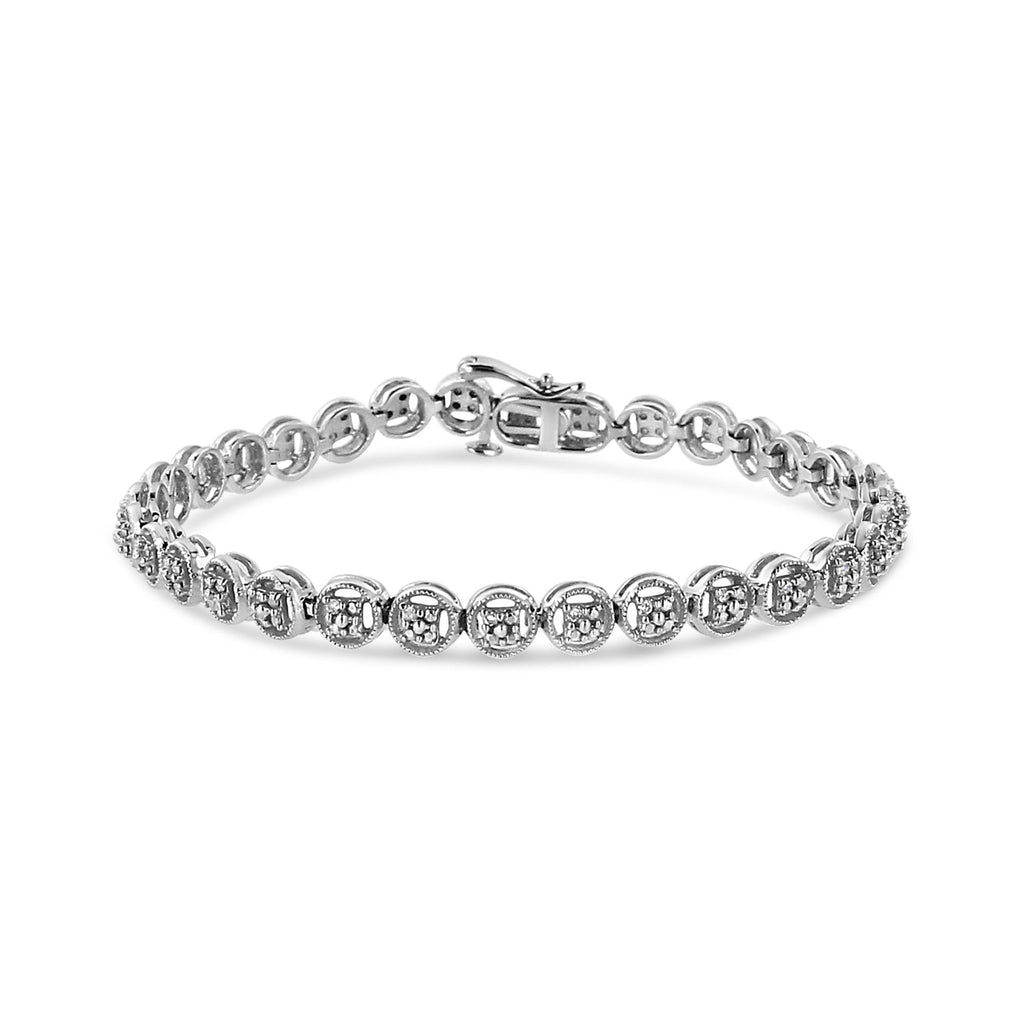 Pulsera de tenis de plata de ley 925 con eslabones de rueda de 18 cm y diamantes de 1/10 quilates (color IJ, claridad I2-I3) - Friggin Jewelry