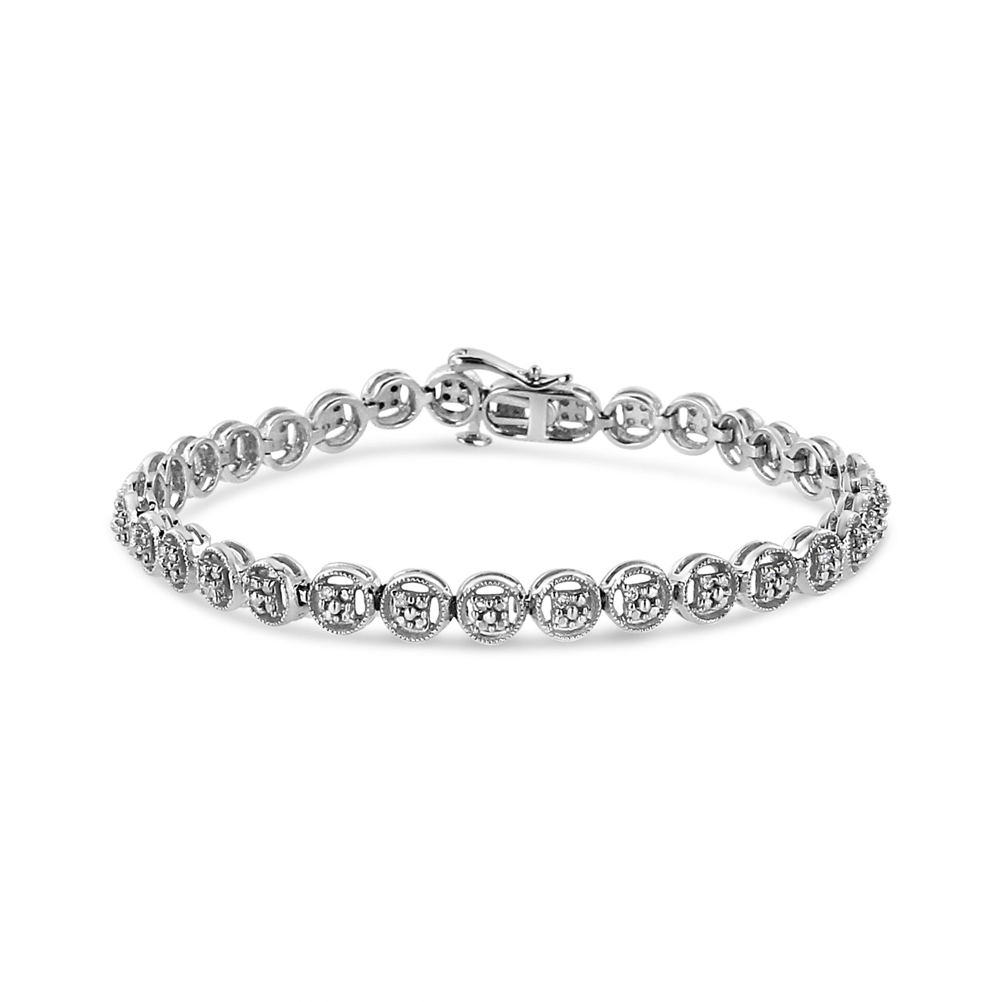 Pulsera de tenis de plata de ley 925 con eslabones de rueda de 18 cm y diamantes de 1/10 quilates (color IJ, claridad I2-I3) - Friggin Jewelry