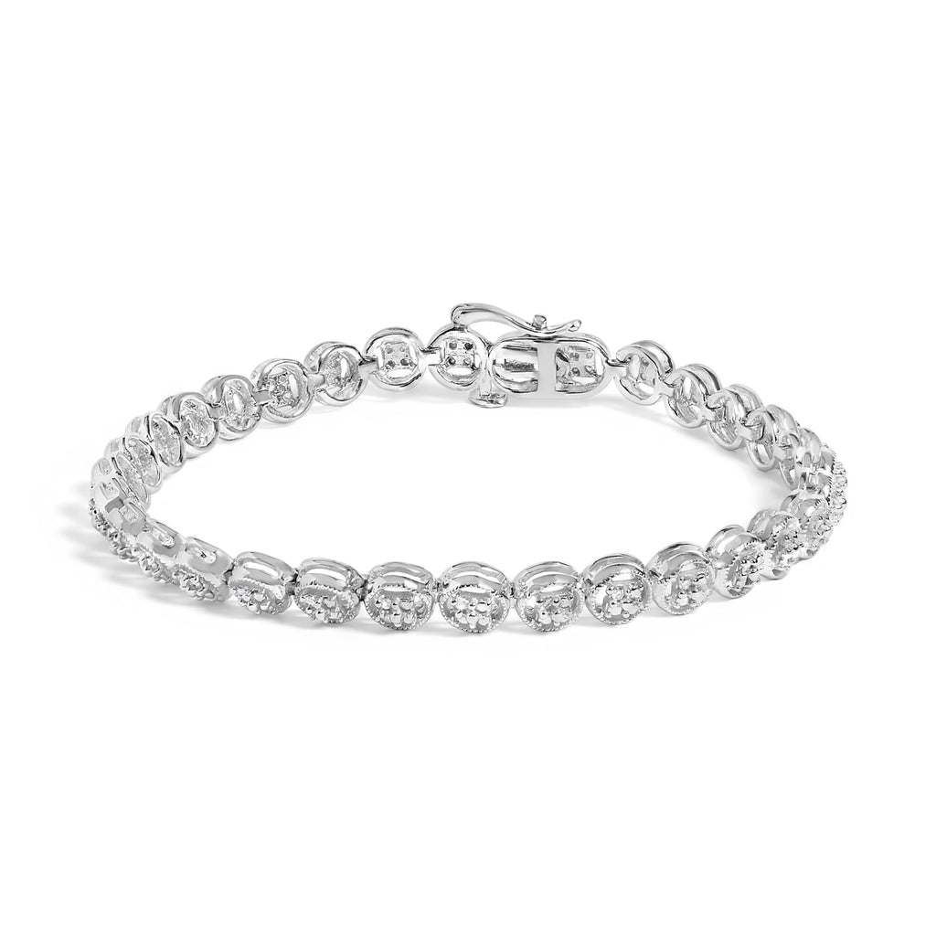 Pulsera de tenis con eslabones de rueda y cuentas de círculo abierto de diamantes de 1/10 quilates en plata de ley 925 (color IJ, claridad I3) - 18,3 cm - Friggin Jewelry