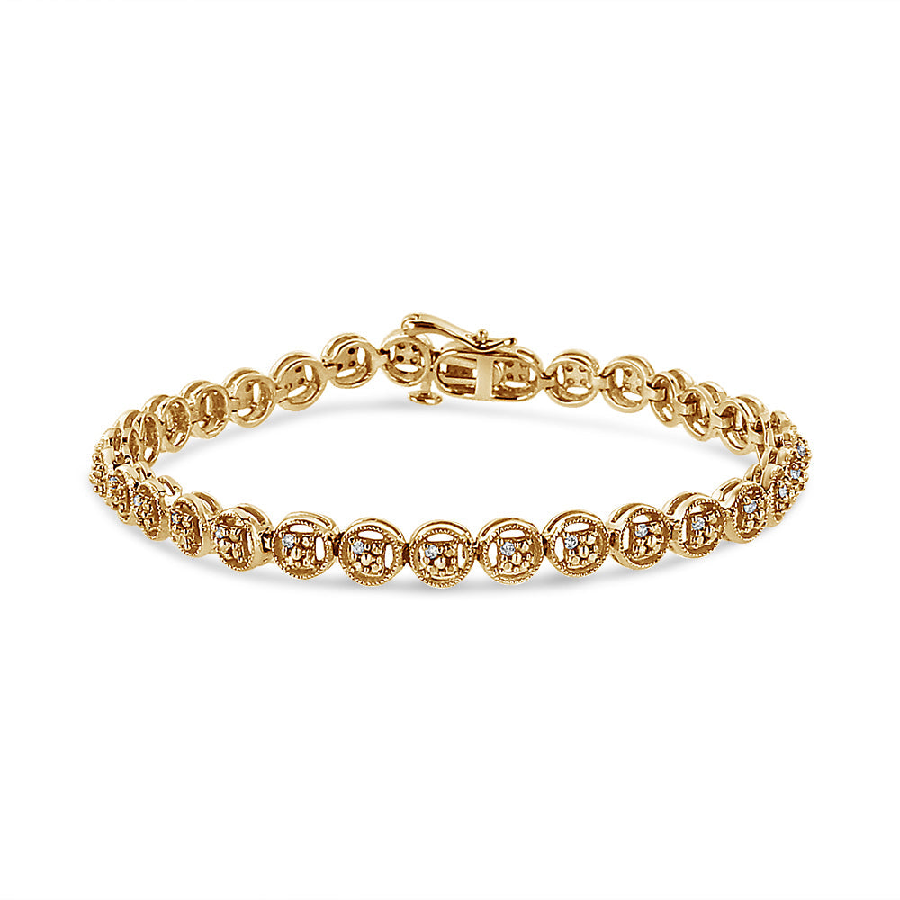 Pulsera de tenis de plata de ley 925 con eslabones de rueda de 18 cm y diamantes de 1/10 quilates (color IJ, claridad I2-I3) - Friggin Jewelry