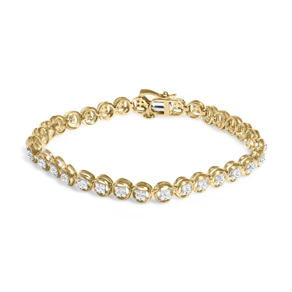 Pulsera de tenis con eslabones de rueda y cuentas de círculo abierto de diamantes de 1/10 quilates en plata de ley 925 (color IJ, claridad I3) - 18,3 cm - Friggin Jewelry