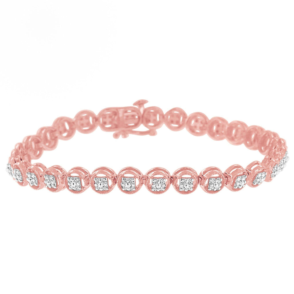 Pulsera de tenis de plata de ley 925 con eslabones de rueda de 18 cm y diamantes de 1/4 ct (color IJ, claridad I2-I3) - Friggin Jewelry