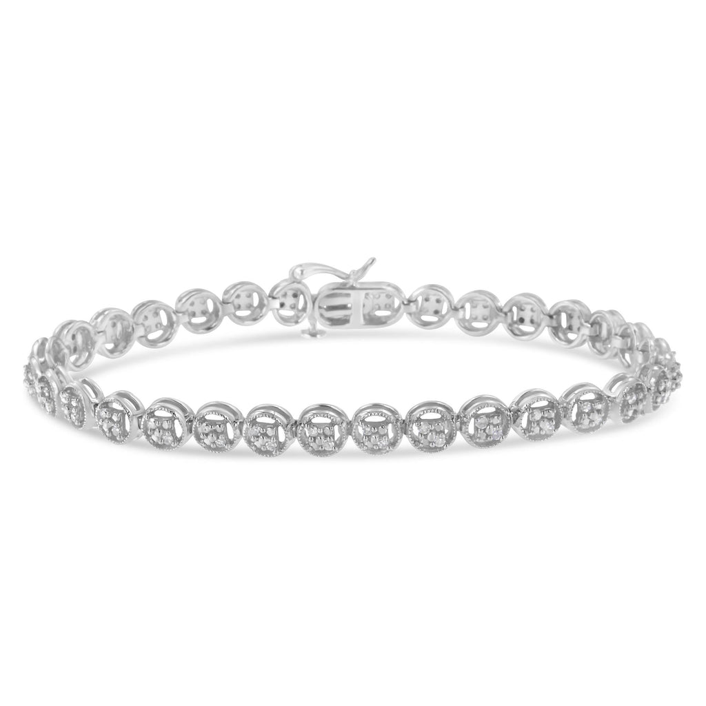 Pulsera de tenis de plata de ley 925 con eslabones de rueda de 18 cm y diamantes de 1/4 ct (color IJ, claridad I2-I3) - Friggin Jewelry