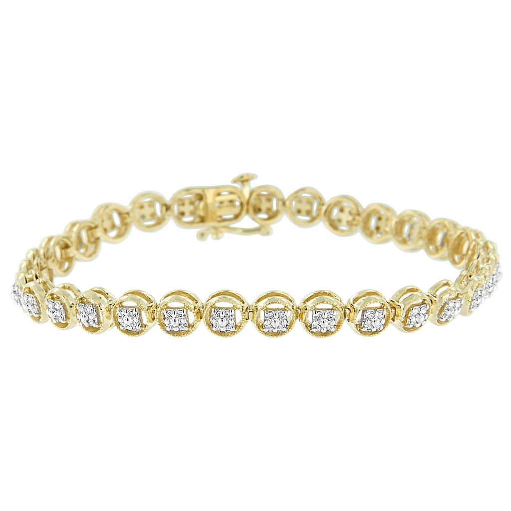 Pulsera de tenis de plata de ley 925 con eslabones de rueda de 18 cm y diamantes de 1/4 ct (color IJ, claridad I2-I3) - Friggin Jewelry