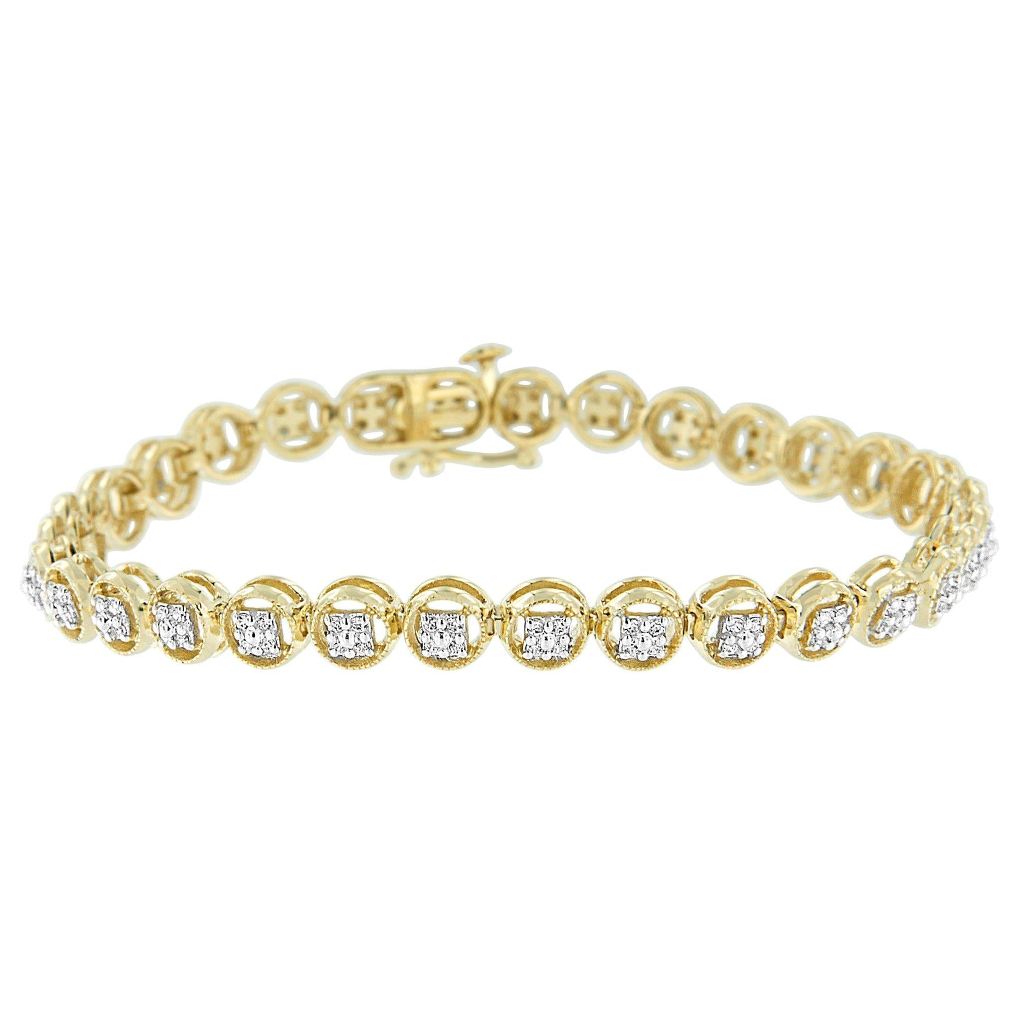 Pulsera de tenis de plata de ley 925 con eslabones de rueda de 18 cm y diamantes de 1/4 ct (color IJ, claridad I2-I3) - Friggin Jewelry