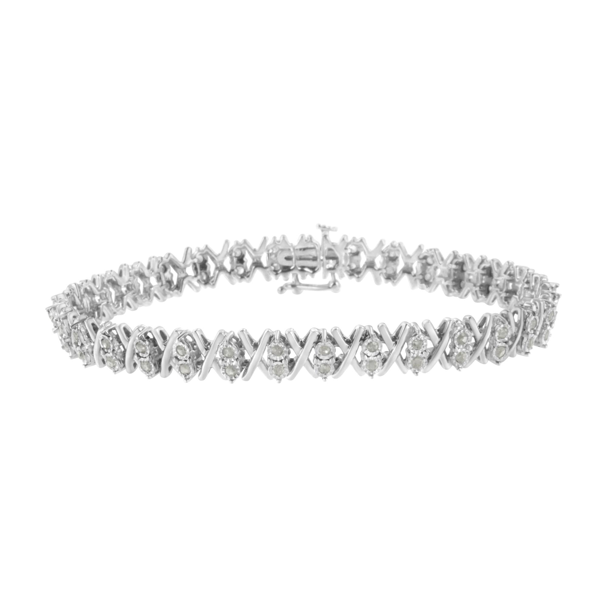 .925 Sterling Silver 1.0 Cttw Diamond Miracle-Set X-Link 7" Tennis Bracelet (I-J Color, I3 Clarity) - Friggin Jewelry